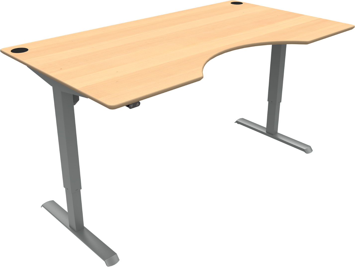Hæve-sænkebord skrivebord ZenNord AdaptDesk to-bens med ergonomisk centerudskæring 180x100 cm naturbøg/sølv