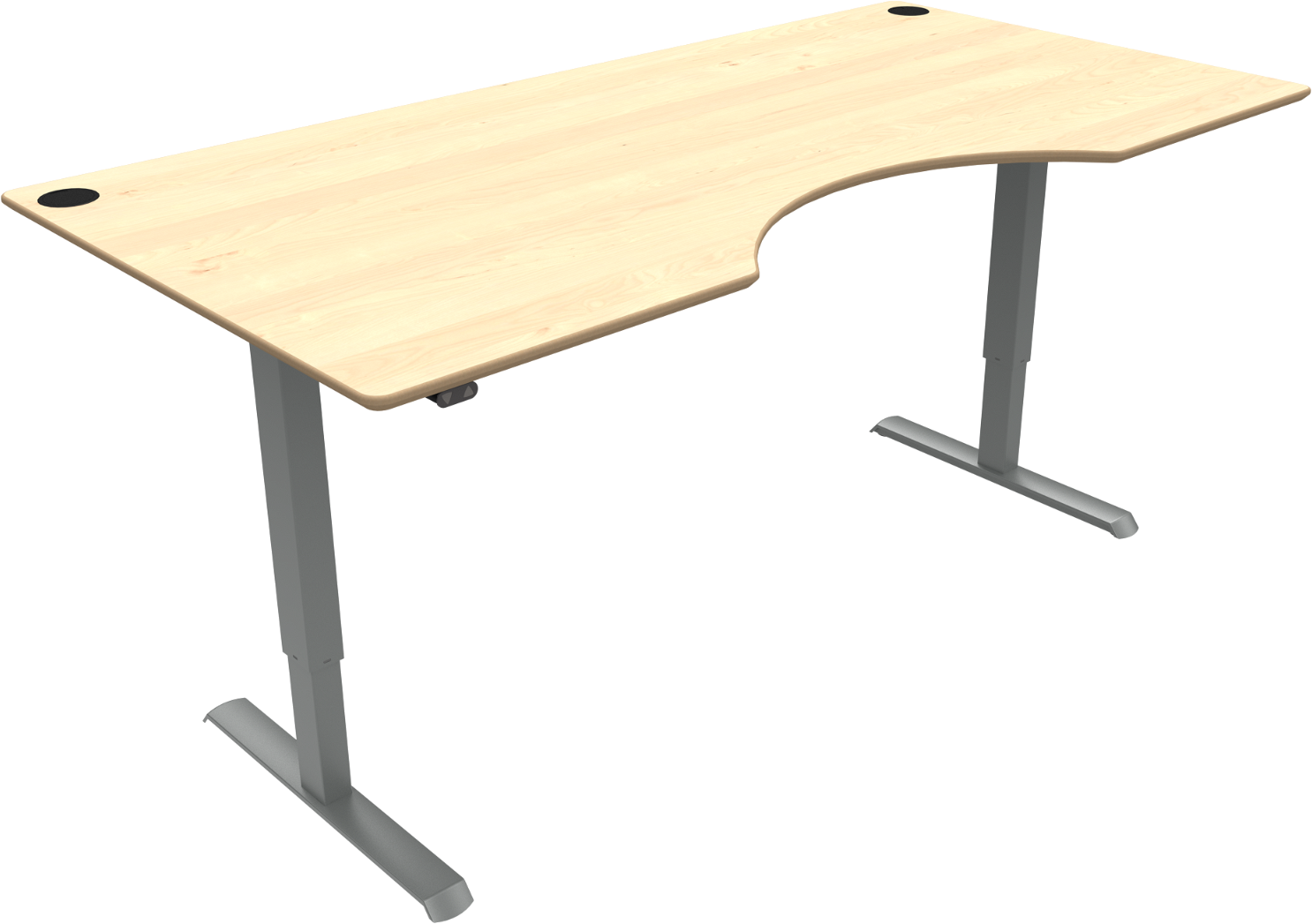Hæve-/sænkebord to-bens arbejdsbord ZenNord AdaptDesk med centerudskæring 68-118 cm natur/sølv