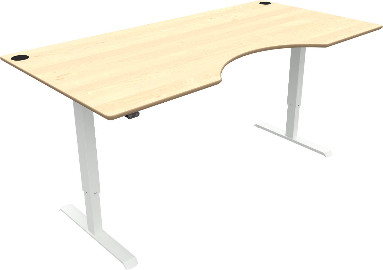 To-bens hæve-/sænkebord ZenNord AdaptDesk med centerudskæring  -  ahornfinér natur/hvid, højde 68-118 cm, bordplade 200Ã100 cm