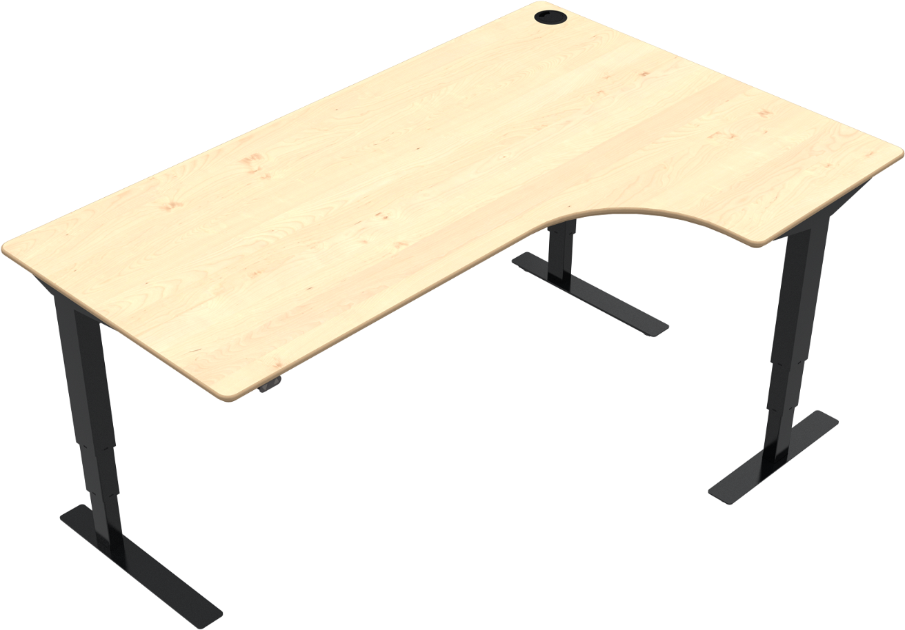 Elektrisk hæve-/sænkebord to-bens L-form ZenNord VersaStand skrivebord natur ahorn/sort 180x120 cm