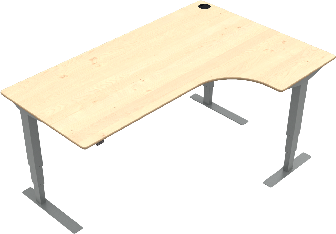 Hæve-/sænkebord L-form to-bens ZenNord VersaStand 180x120 cm natur/sølv