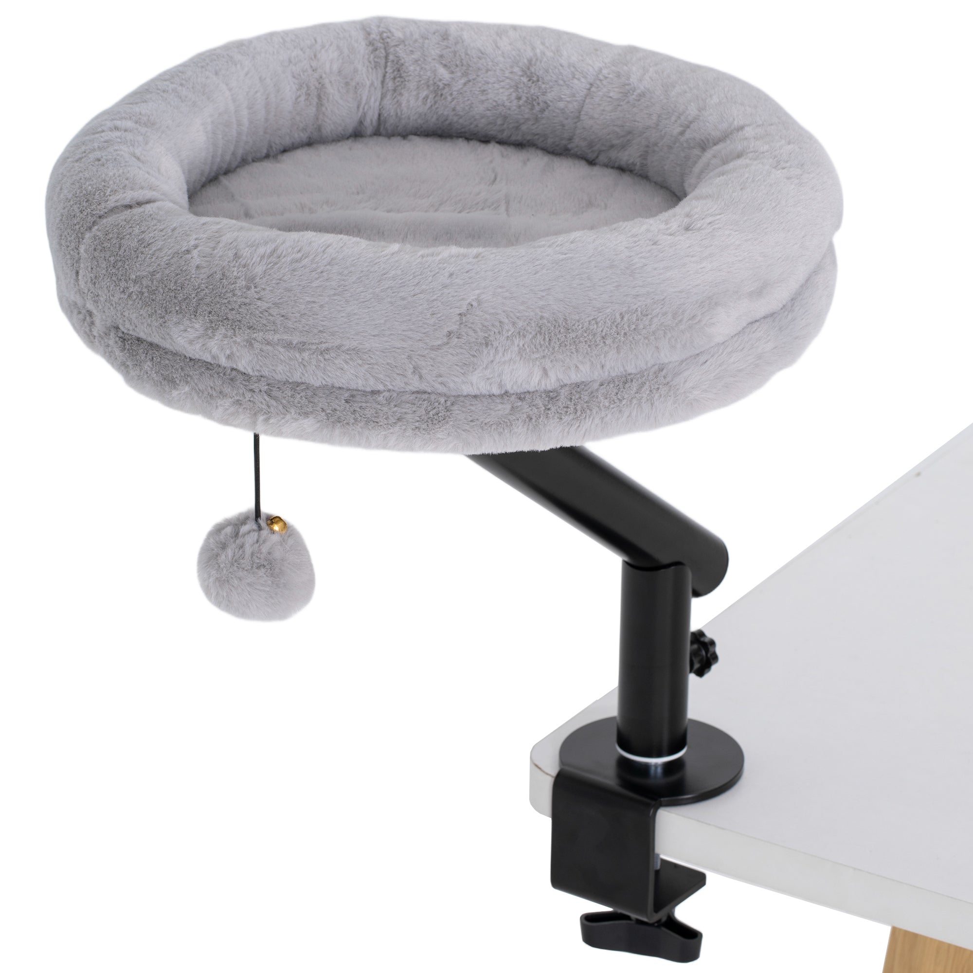 Katteseng til skrivebord, katteseng til skrivebord med 360Â° rotation, justerbar højde, katteseng med aftagelig, maskinvaskbar seng, til katte under 6 kg, hjemmekontor, grå