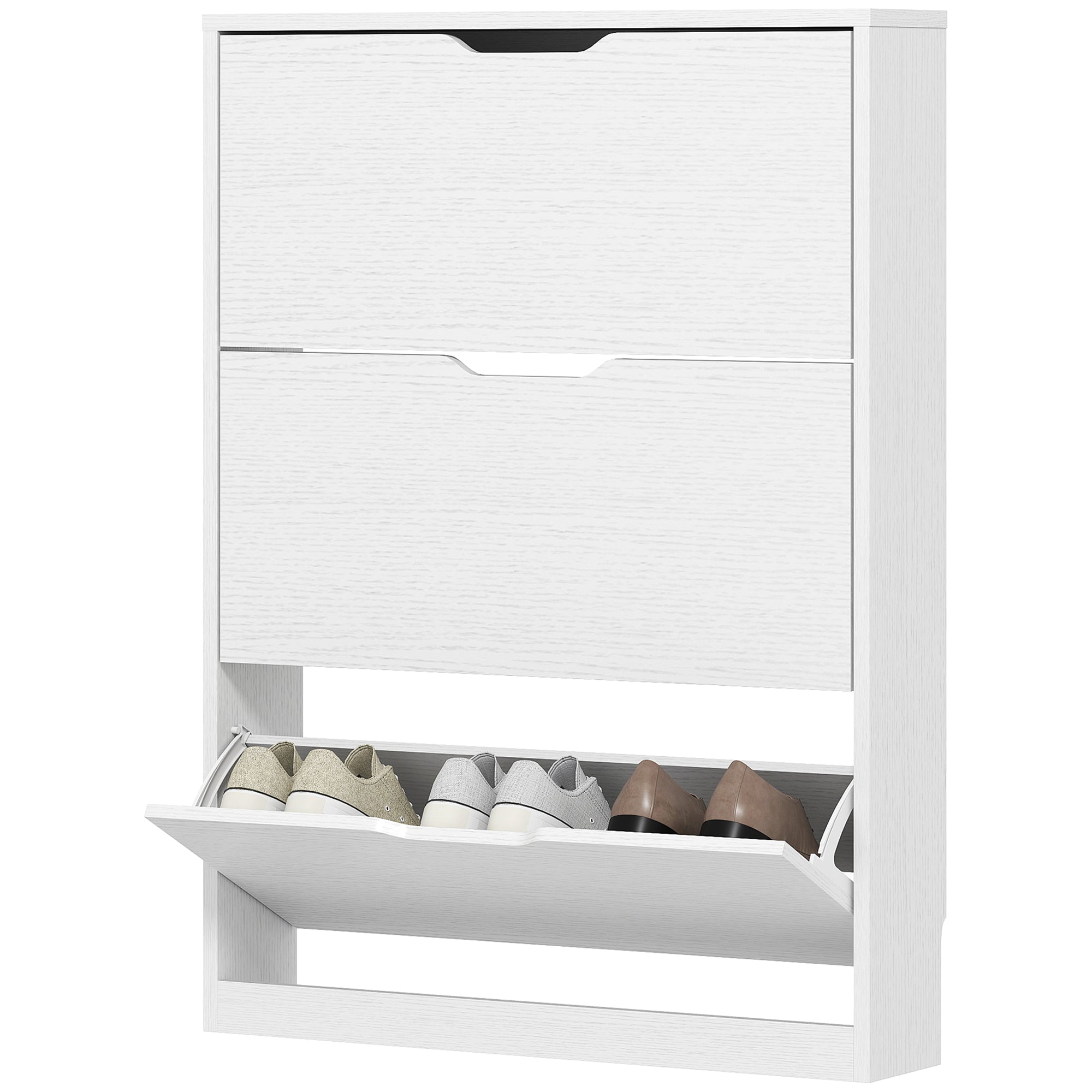 Skoskab med 3 sammenklappelige skuffer, til op til 12 par sko, spånplade, 80 x 17 x 108 cm, hvid