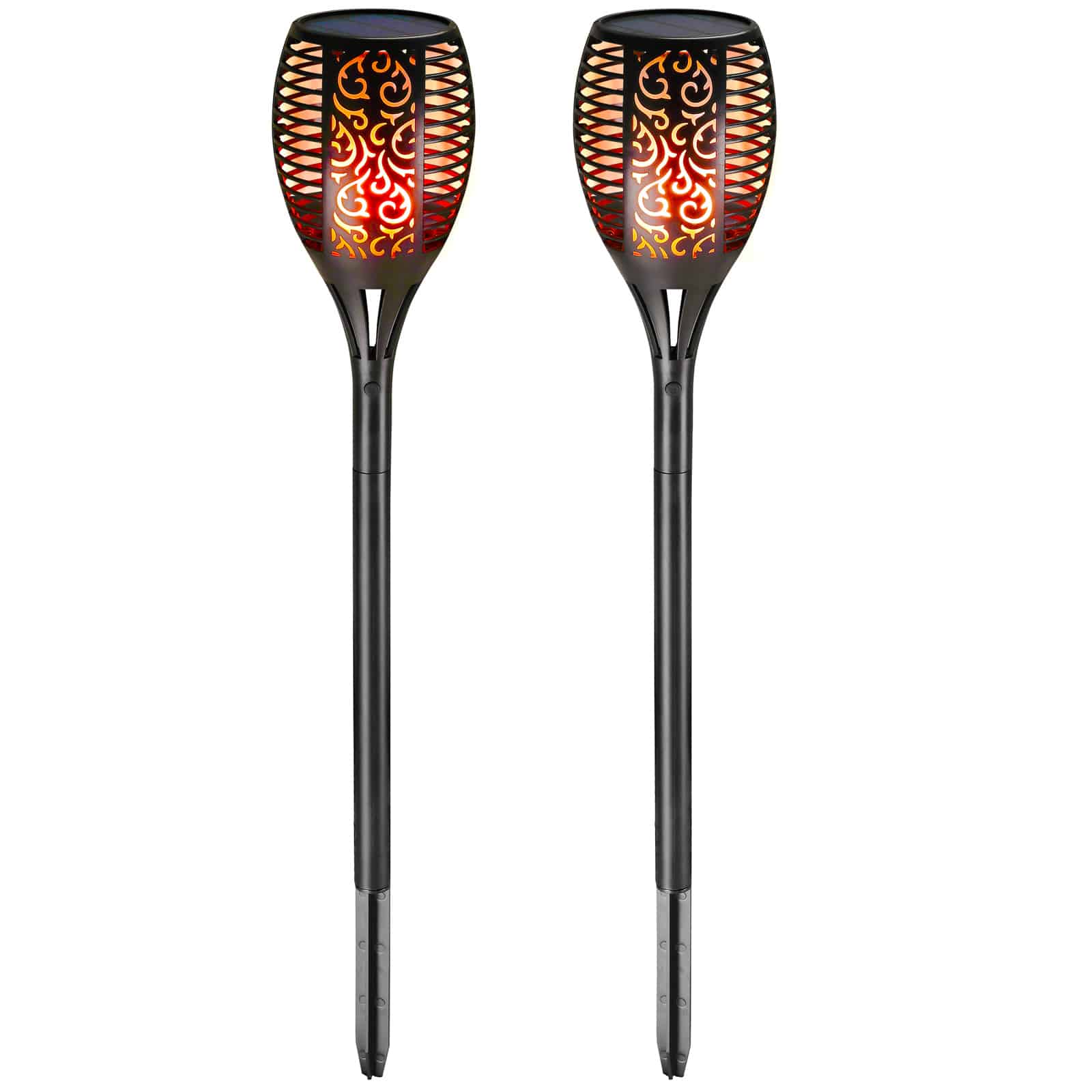 Sæt med 2 havelygter solar 96 LED flimrende flamme solar lys flamme lys havelys sol lys dekoration have balkon, model: sæt med 2