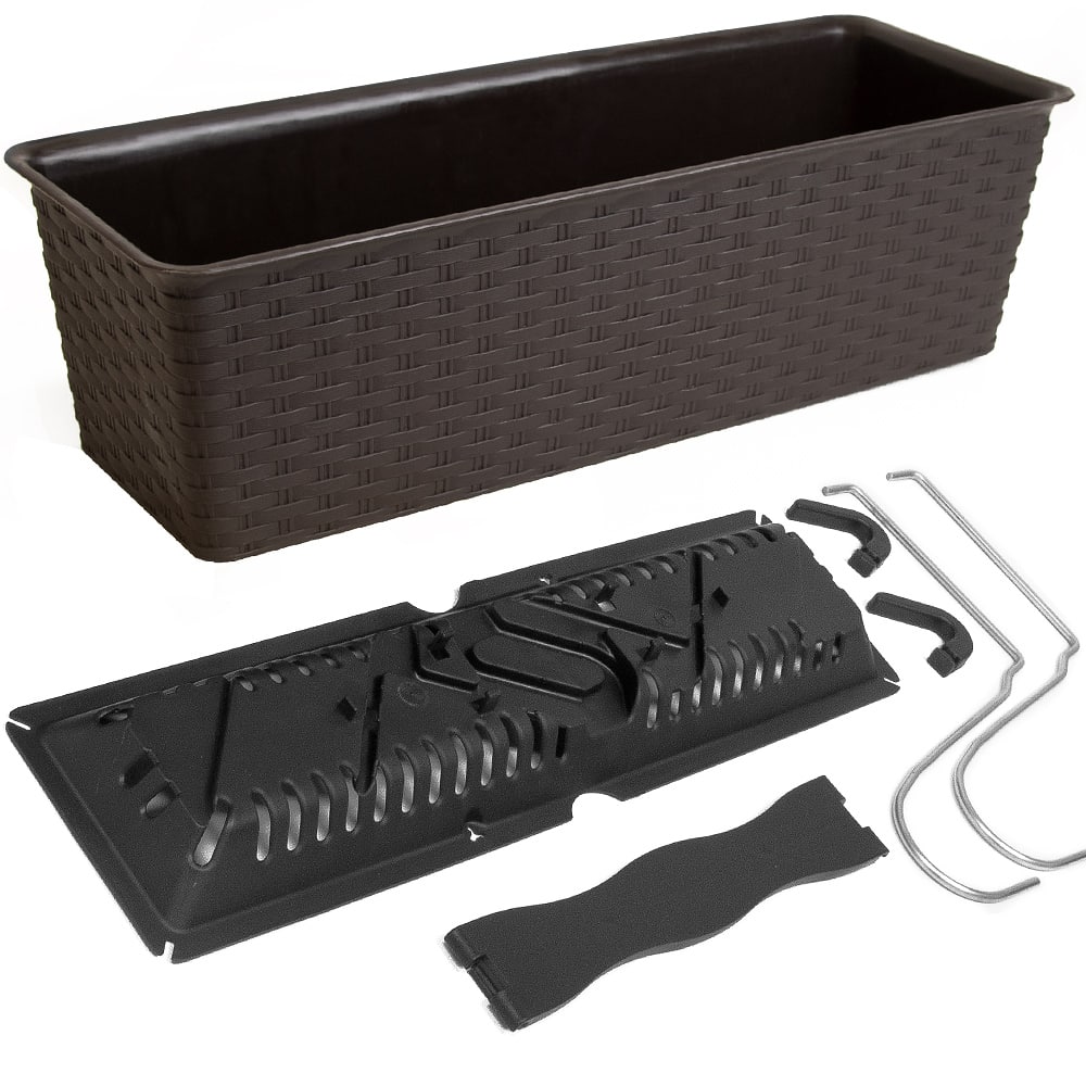 Blomsterkasse med selvvanding  -  Polyrattan look, 39x16x14,5 cm