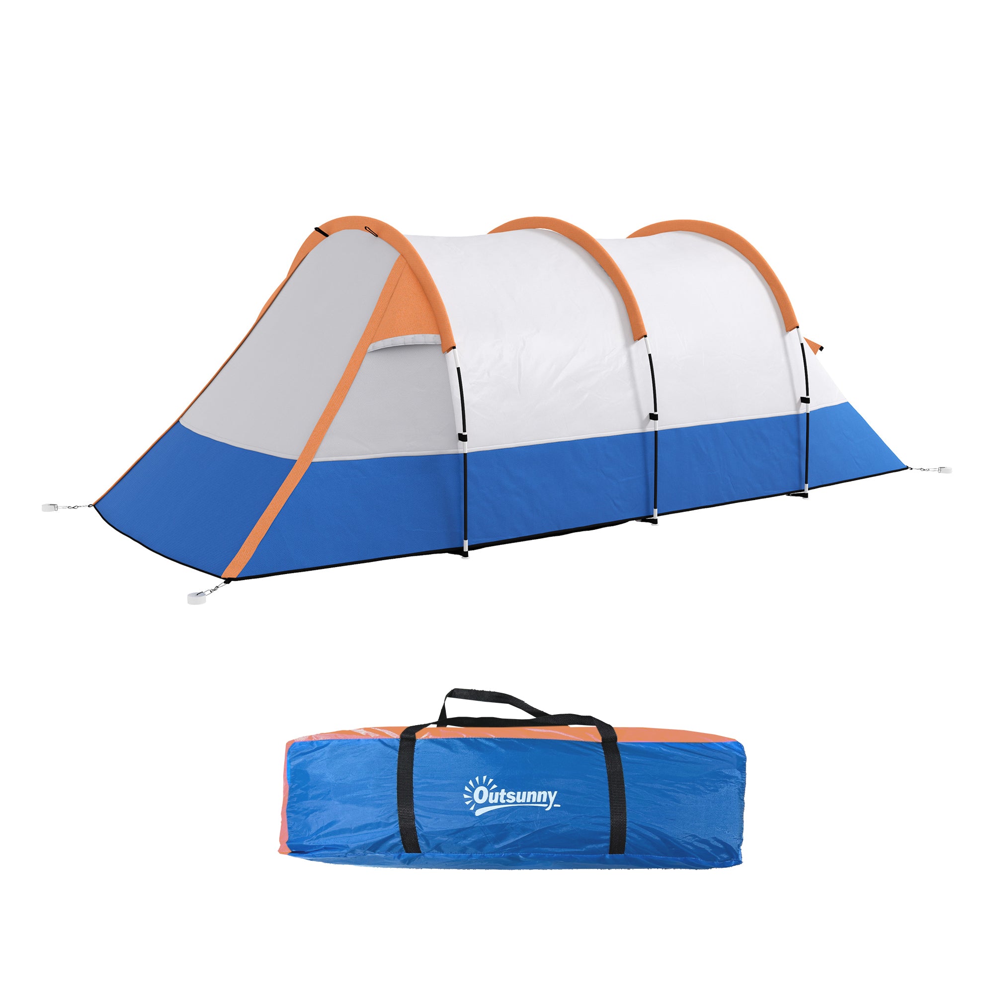 Campingtelt, til 3 personer, lanternekrog, tre indgange, vandtæt, orange