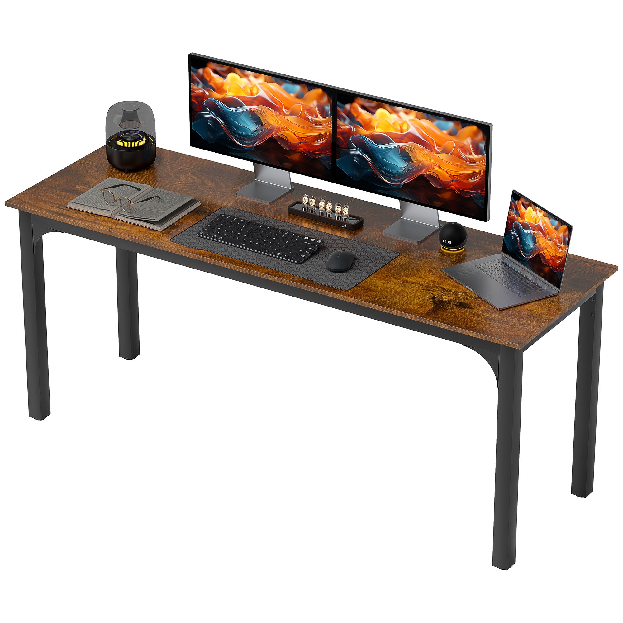 Skrivebord, computerbord, rustikt design, masser af plads, spånplade, brun