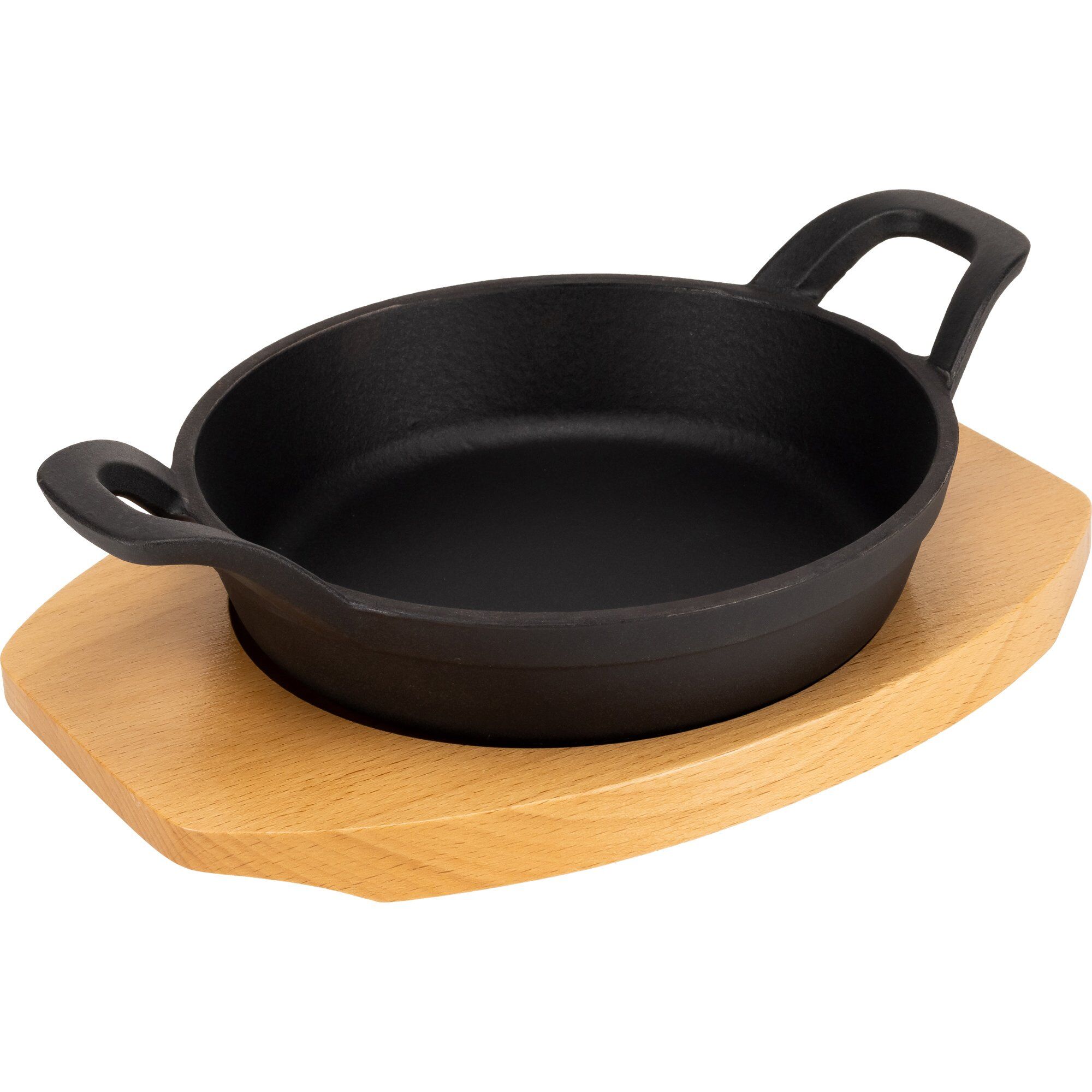 Essentials Støbejerns Serveringspande 16 cm, bordskåner i træ
