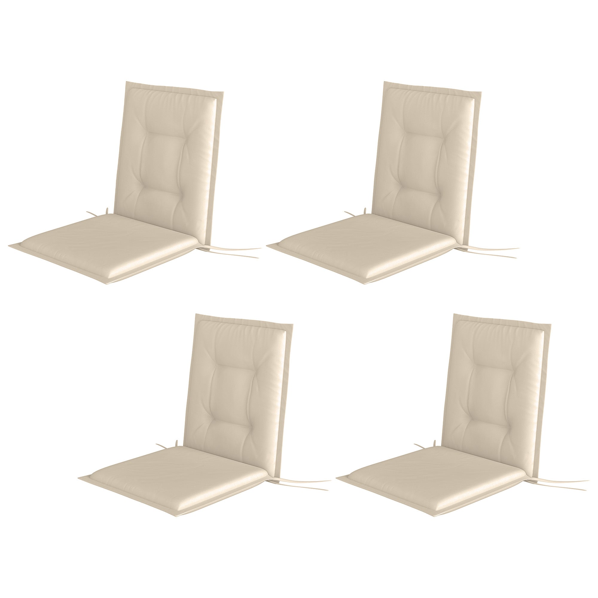 Sæt med 4 siddehynder 108 x 50 x 5 cm stolehynder med bånd, udendørs siddehynde beige