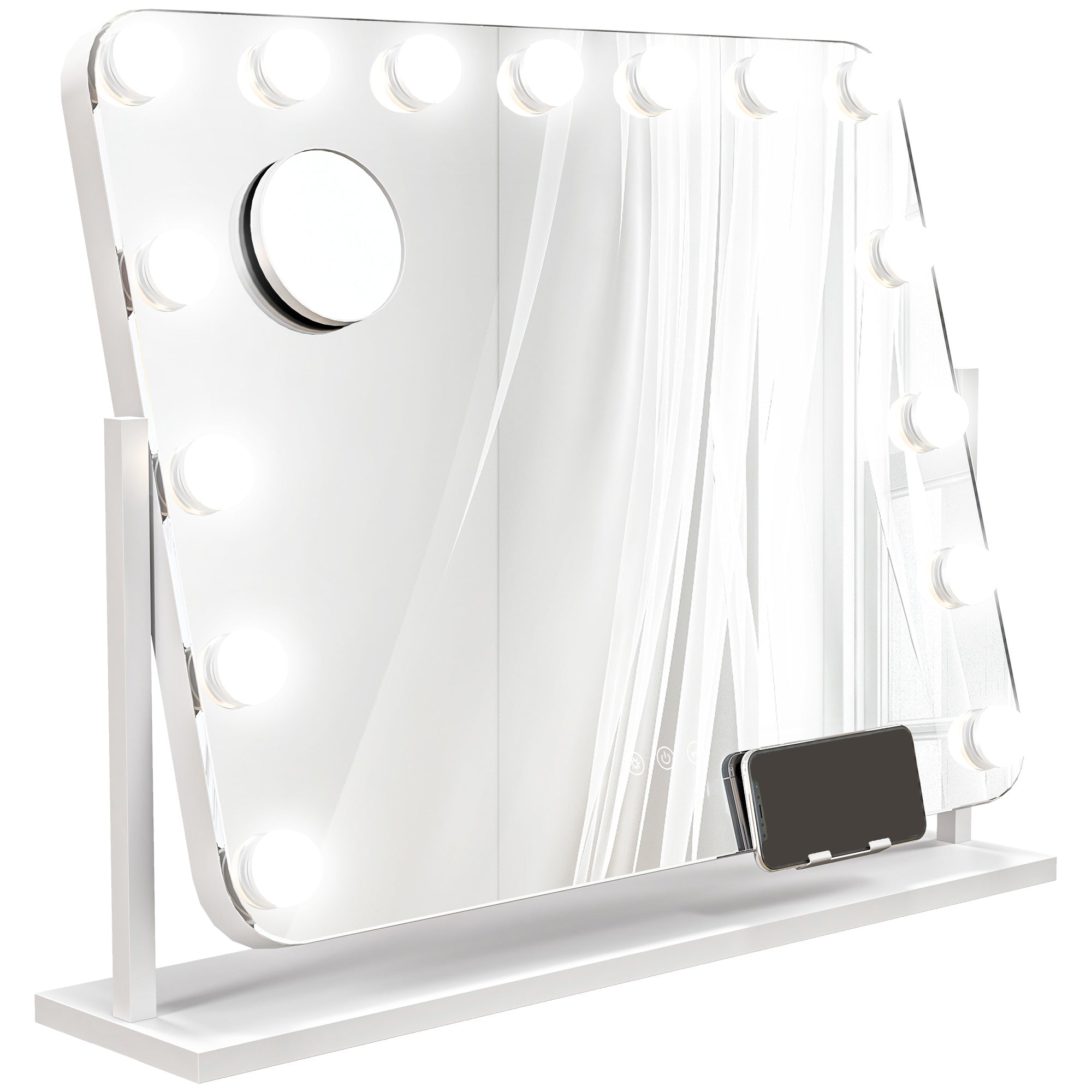 Led-kosmetikspejl, 3 lysindstillinger, dæmpbar, touch-betjening, usb, 62,5 x 49,5 cm, hvid