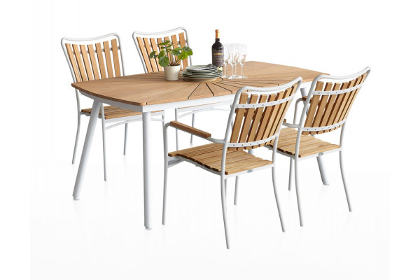 DaneLine Eva Teak Havemøbelsæt m/4 stole - 90x160 cm - Hvid