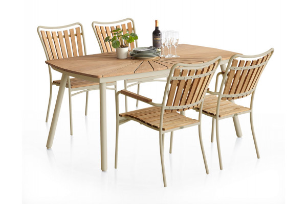 DaneLine Eva Teak Havemøbelsæt m/4 stole - 90x160 cm - Latte