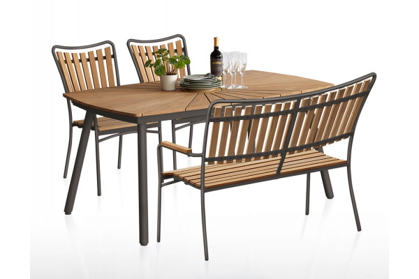 DaneLine Eva Teak Havemøbelsæt m/bænk+2 stole - 90x160 cm - Grå