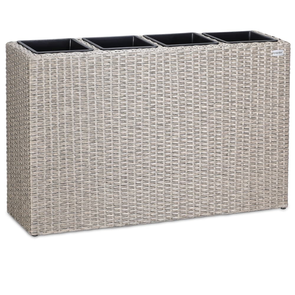 Plantekasse til altan  -  høj polyrattan blomsterkasse 95x60 cm med 4 inderpotter, creme