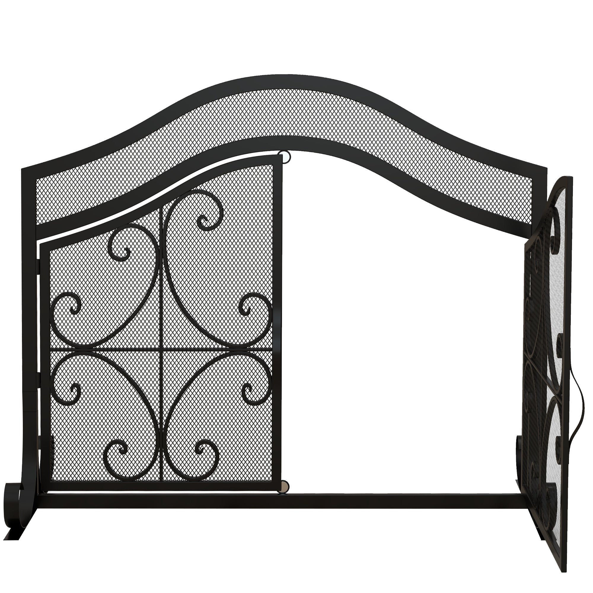 Gnistskærm til pejse, elegant mønster, dobbeltdør, magnetiske døre, sort, 105 x 40 x 80,5 cm