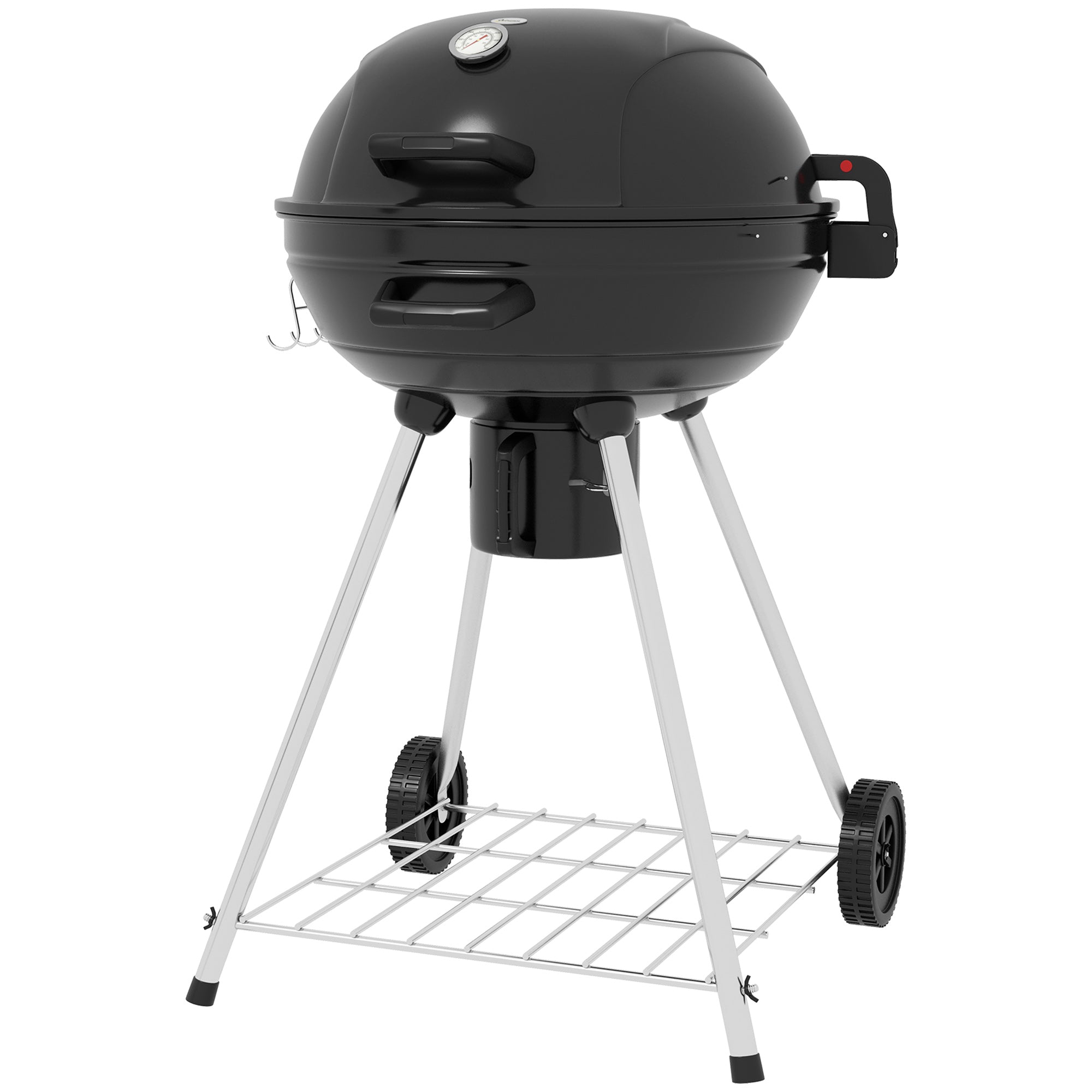 Kuglegrill, ø 54 cm grillrist, varmehylde, opbevaring, askerum, termometer, 55 x 65 x 89 cm, sort