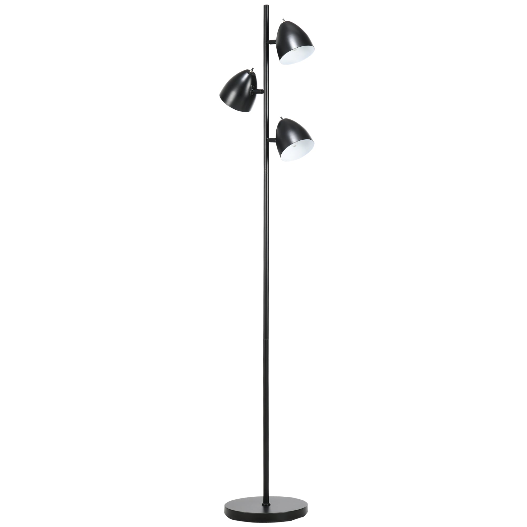 Gulvlampe, 3 justerbare skærme, metal, sort