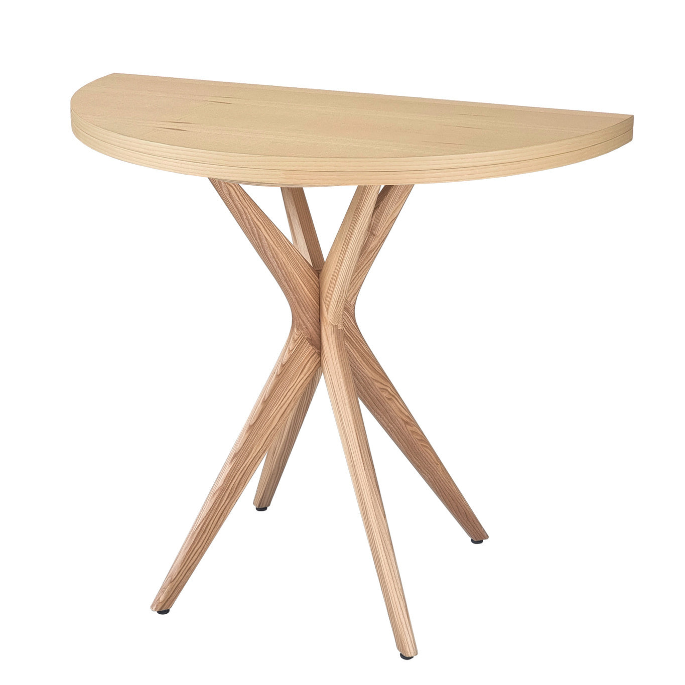 Halvcirkelformet udfoldeligt bord 90 cm, naturfarvet asketræ