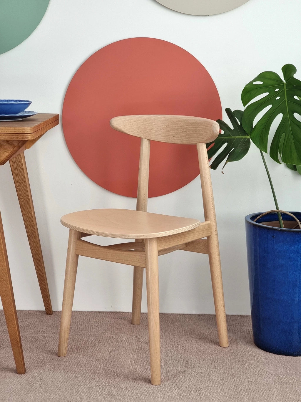 Klassiske retro spisebordsstol, naturfarvet FSCÂ® bøgetræ, pakke med 2