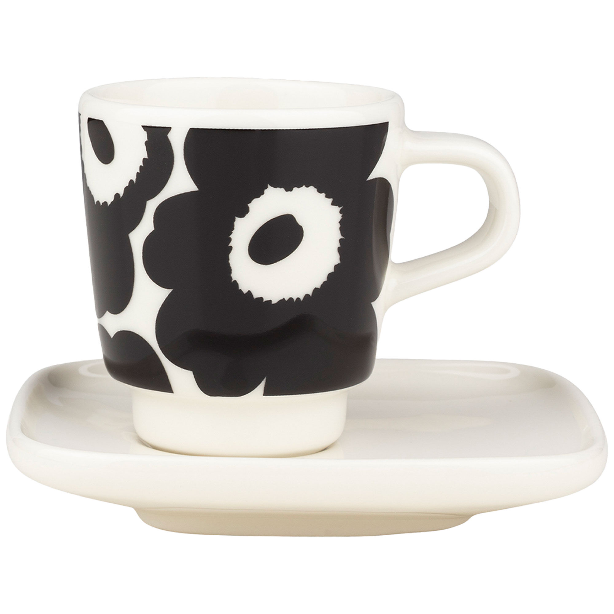 Marimekko Unikko espressokop + underkop 0,5 dl, sort/hvid