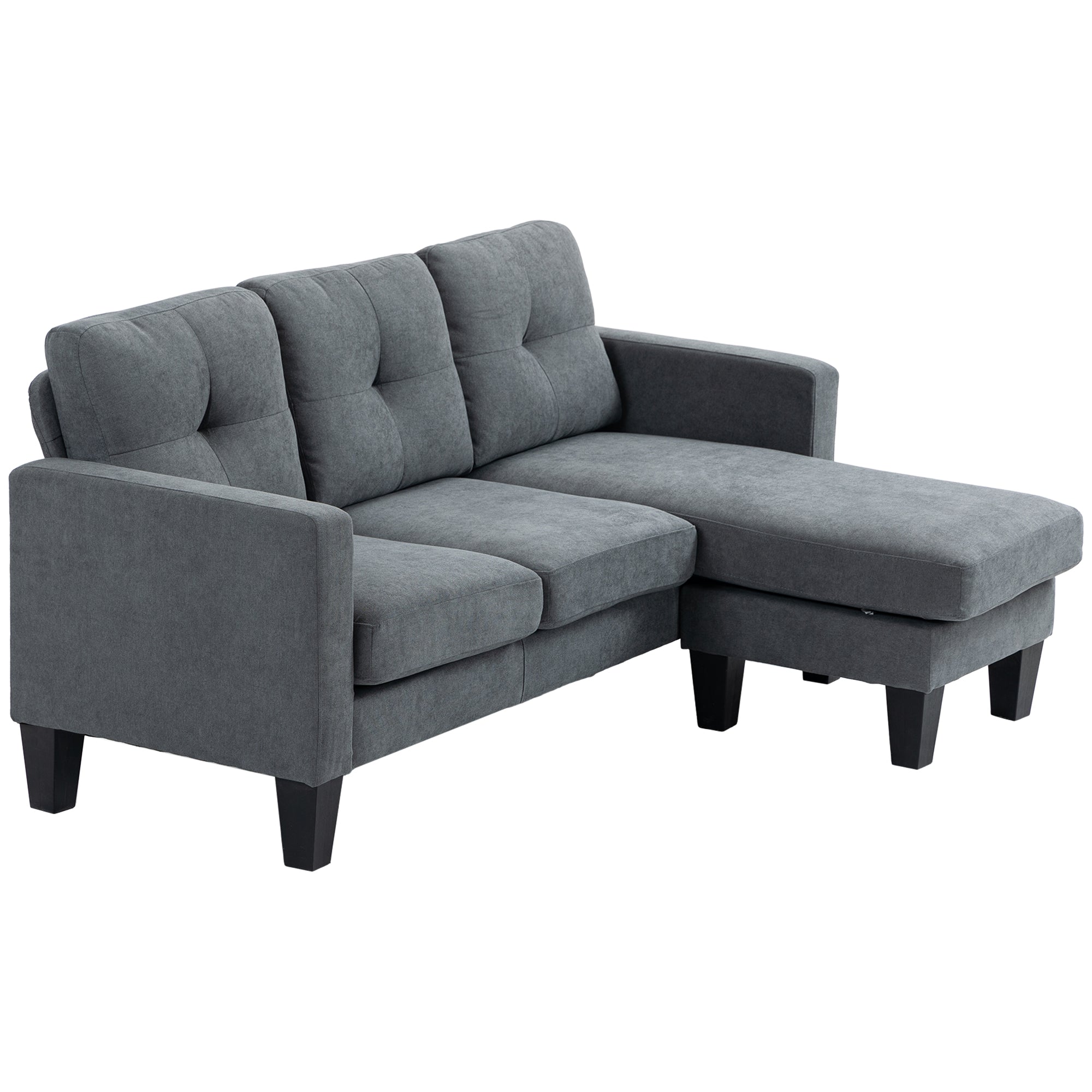 L-formet hjørnesofa med vendbar chaiselong, polstret sofa, mørkegrå