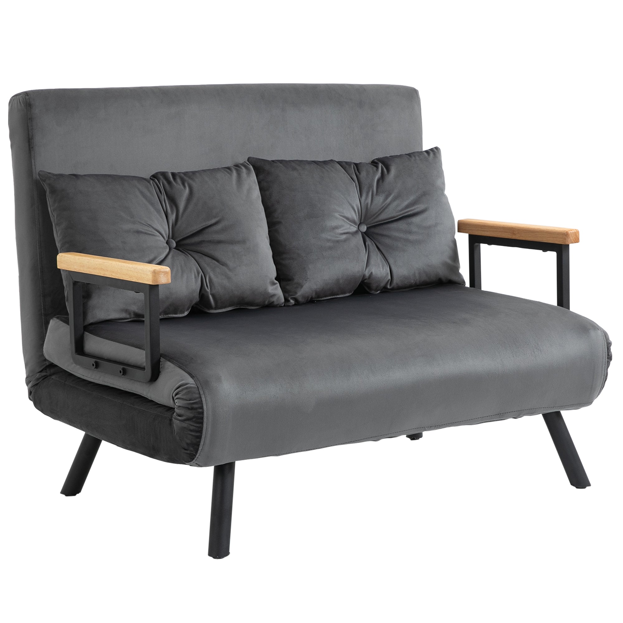 2-Personers sovesofa, fløjlsofa, sovefunktion, inklusive 2 puder, fløjlslook, natur + mørkegrå + sort
