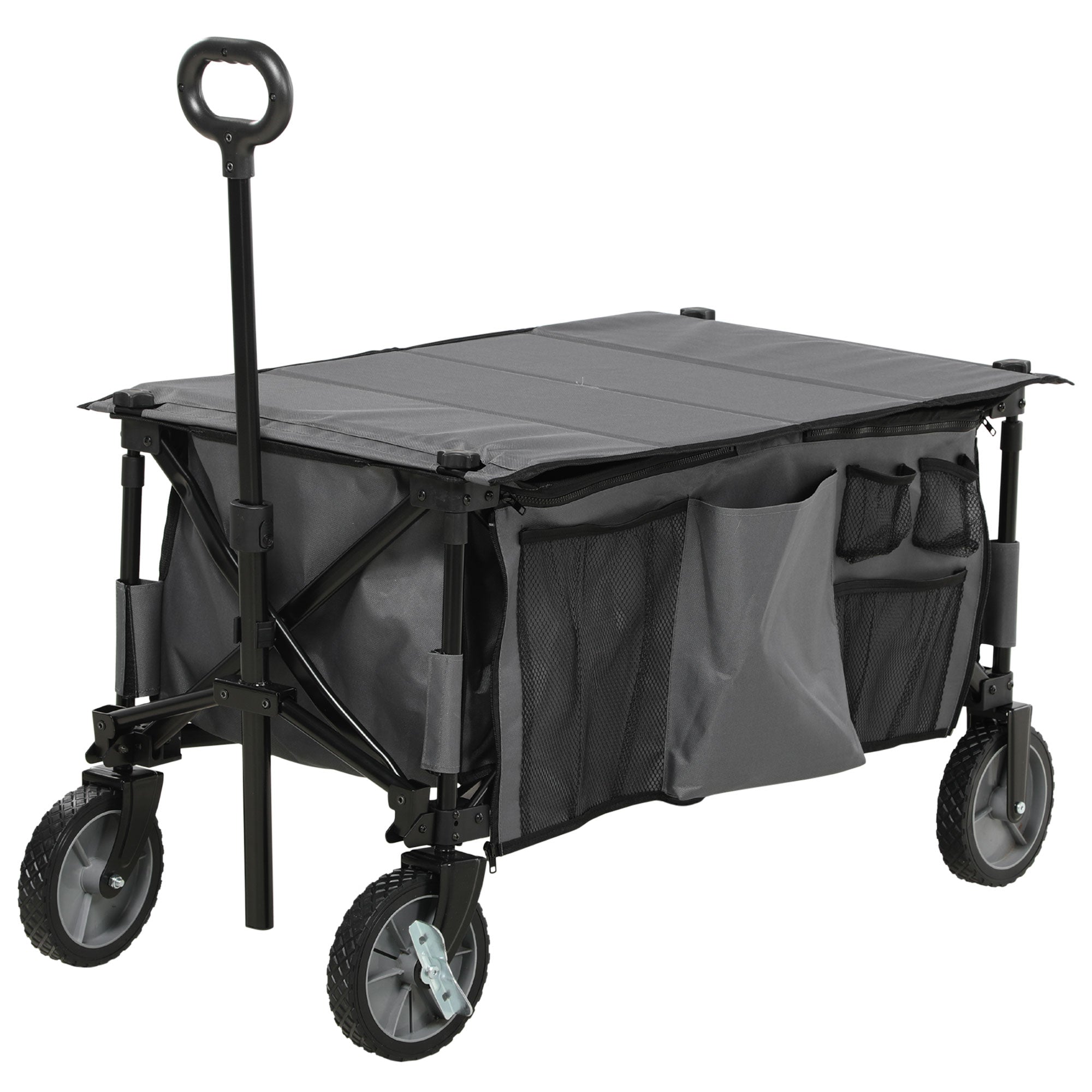 Foldbar trækvogn, 5 sidelommer, justerbart håndtag, op til 120 kg, stål, mørkegrå, 100 x 55 x 93 cm