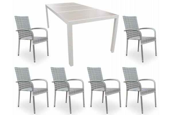 Fanø Geneve Keramik Havemøbelsæt - 90x195 cm - Lysgrå
