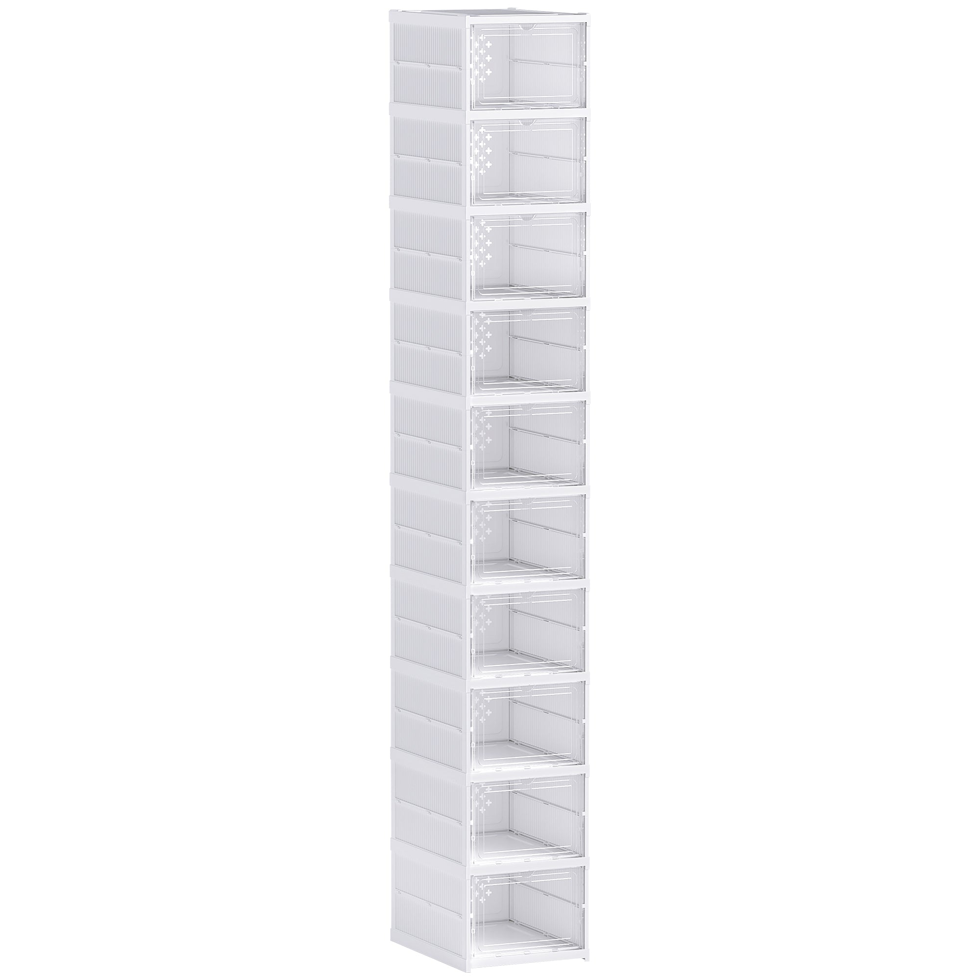 10-etagers skoreol, skoskab, foldbart, ventileret bagside, plast, hvid