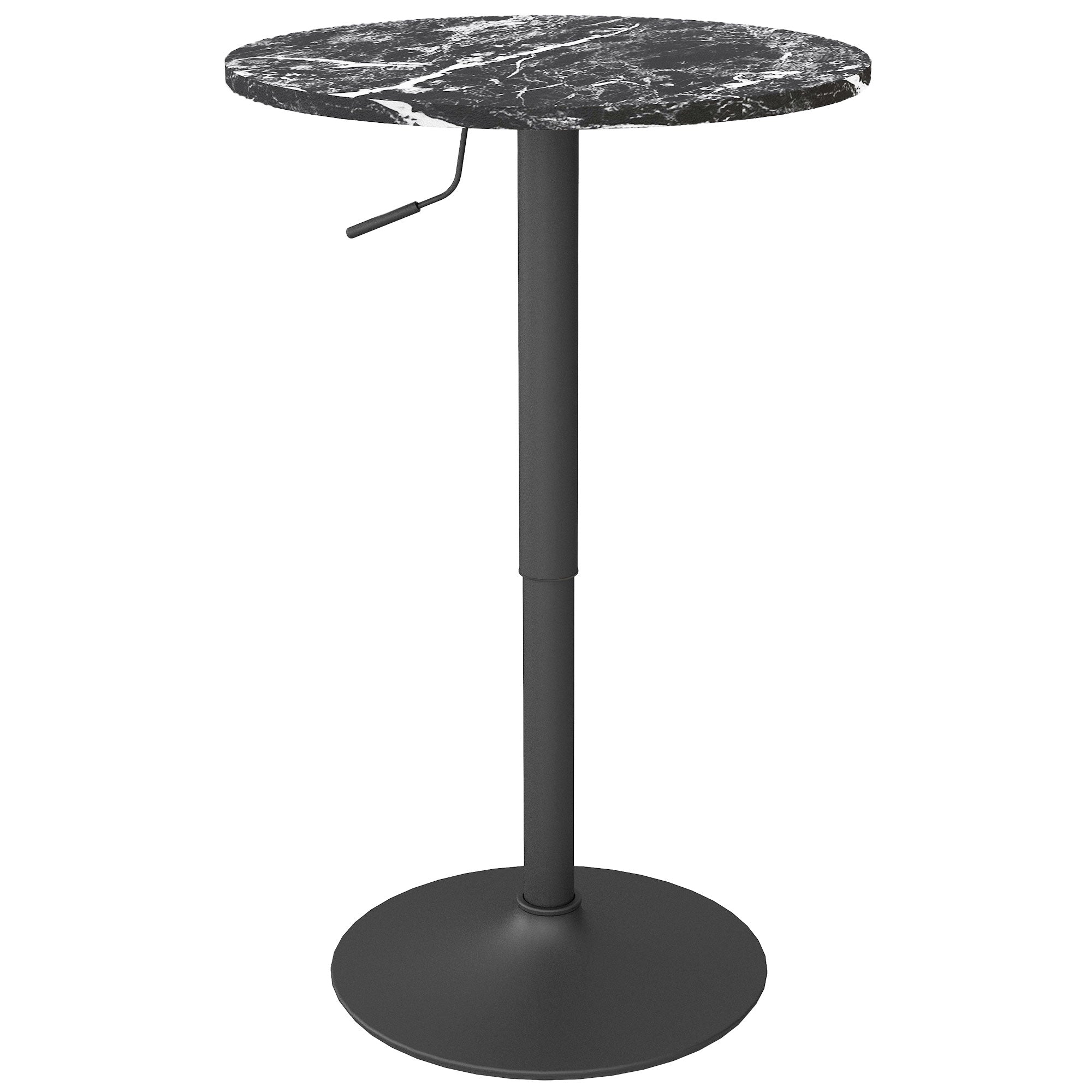 Barbord til 2 personer, højdejusterbart, marmorlook, 60 x 60 x 68-93,5 cm, sort