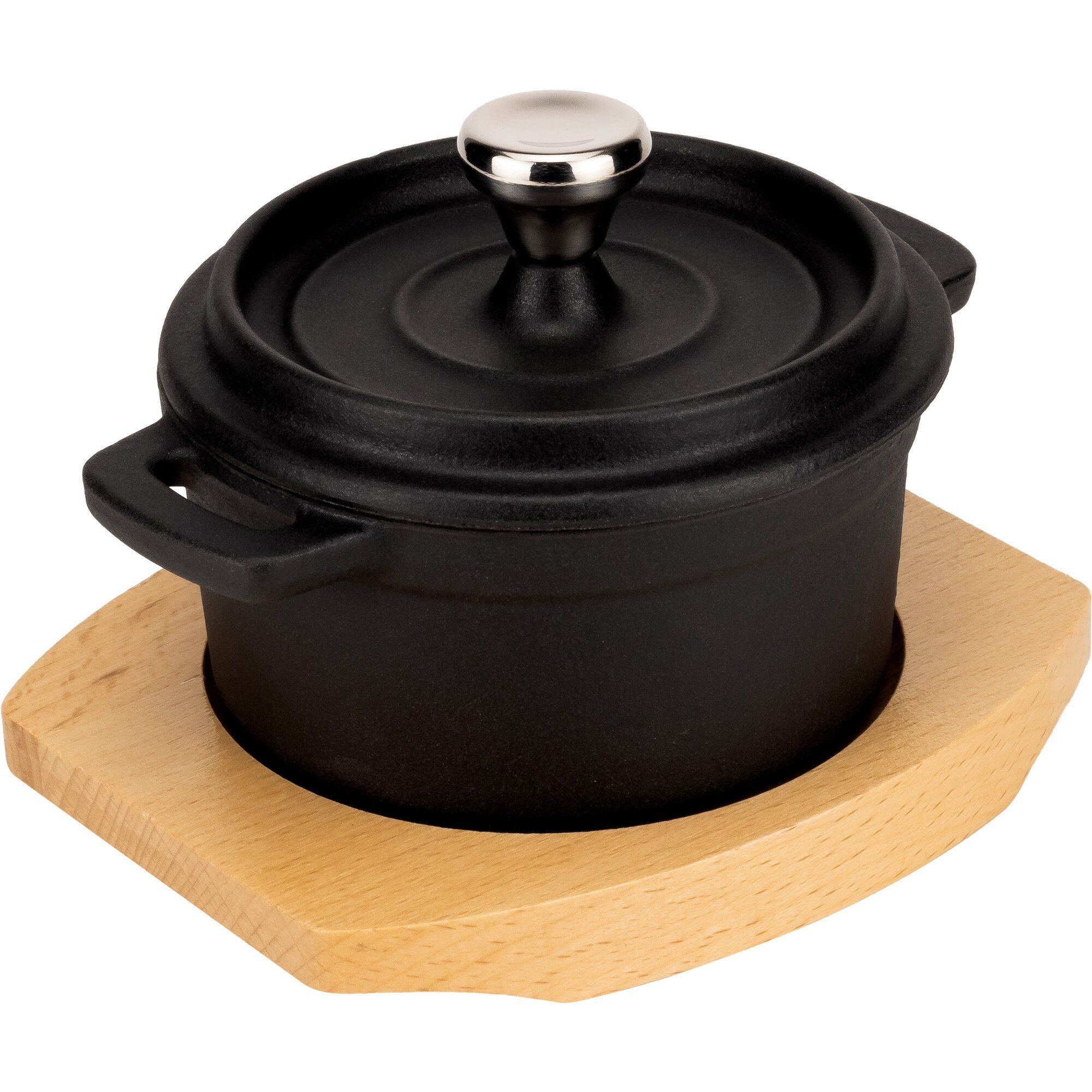 Essentials Støbejerns Serveringsgryde 10 cm, bordskåner i træ