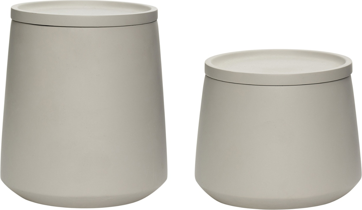 Opbevaringsbokse med låg Hübsch Bureau sæt 2 stk grå cement og sten Ø15 x H13/17 cm