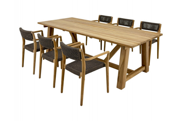 Hercules Tonka Teak havemøbelsæt m/6 stole - 100x246 cm