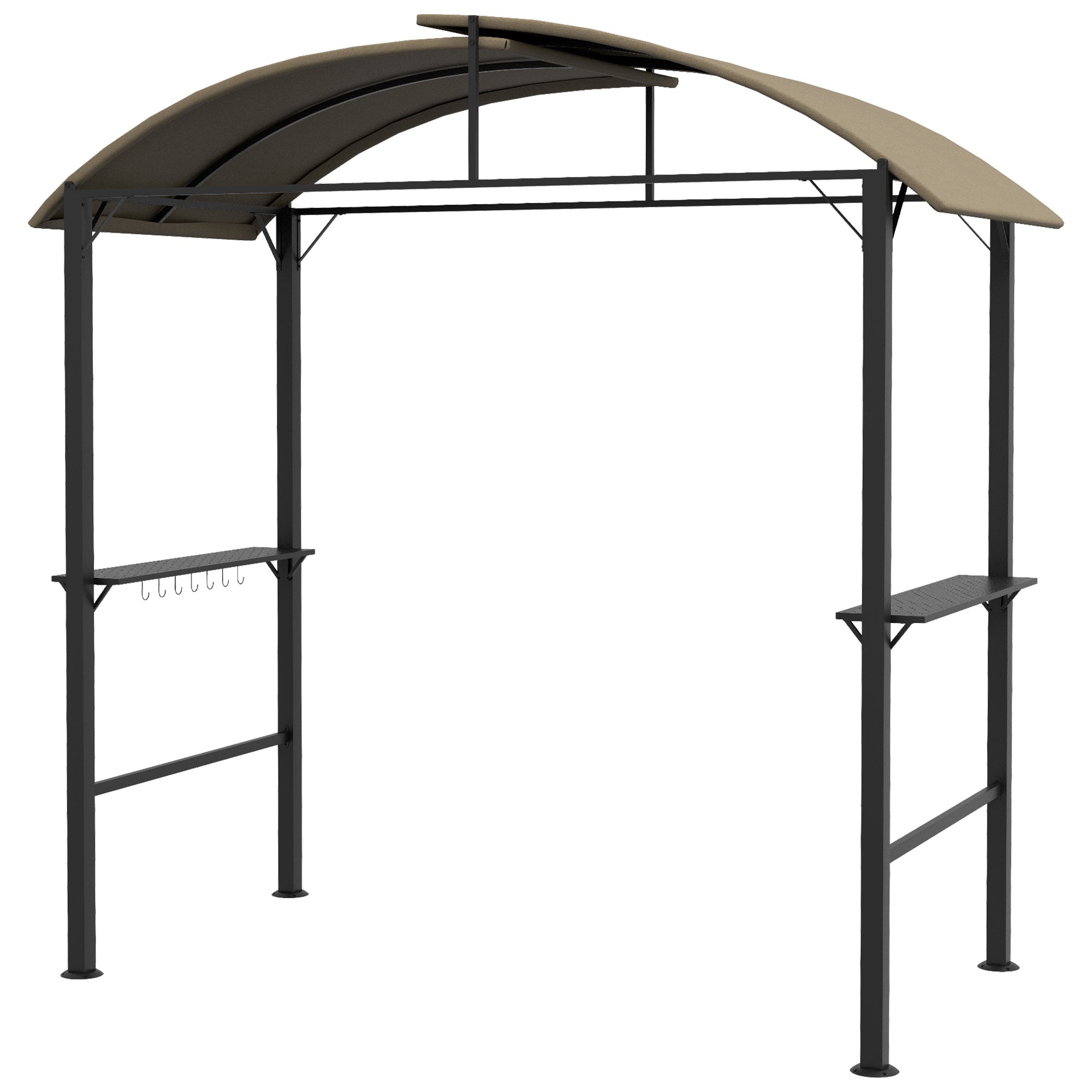 Bbq-pavillon, 2 sidehylder, kroge, stålramme, 1,1 x 2,3 m, khaki