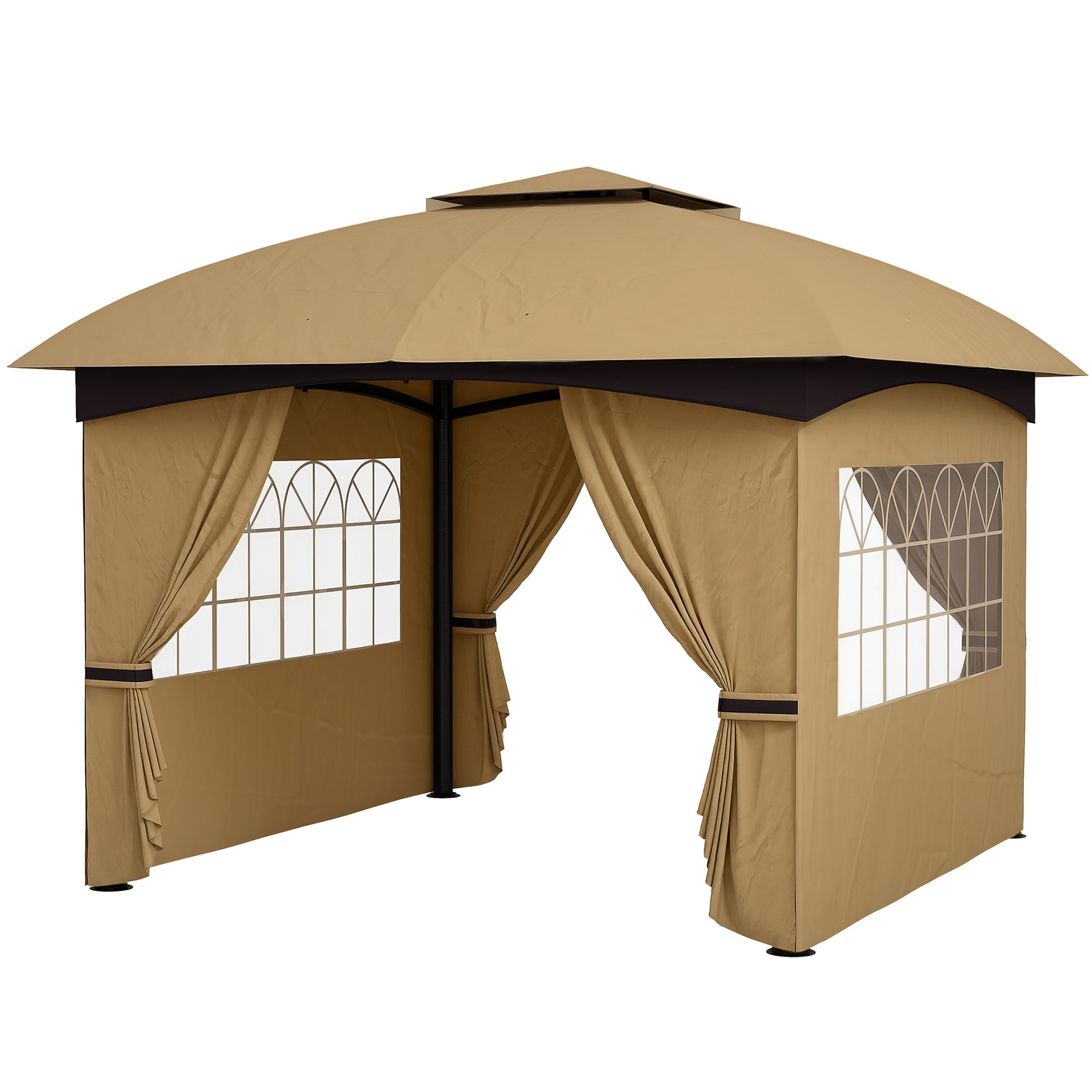 3,4 X 3,4 m havepavillon, øltelt med ventileret tag, buede vinduer, stålramme, beige