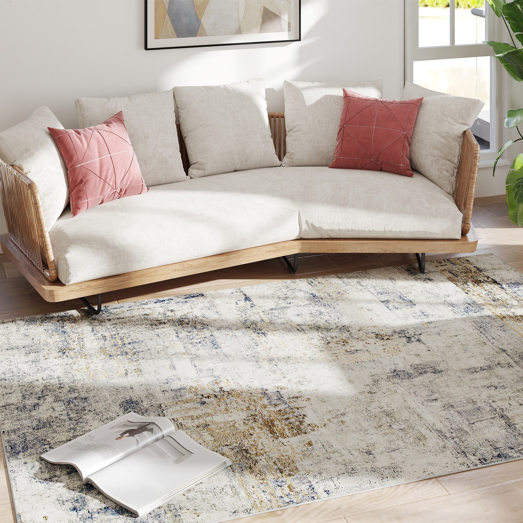 Stuetæppe, polyester, moderne kunstnerisk mønster, vaskbar, grå