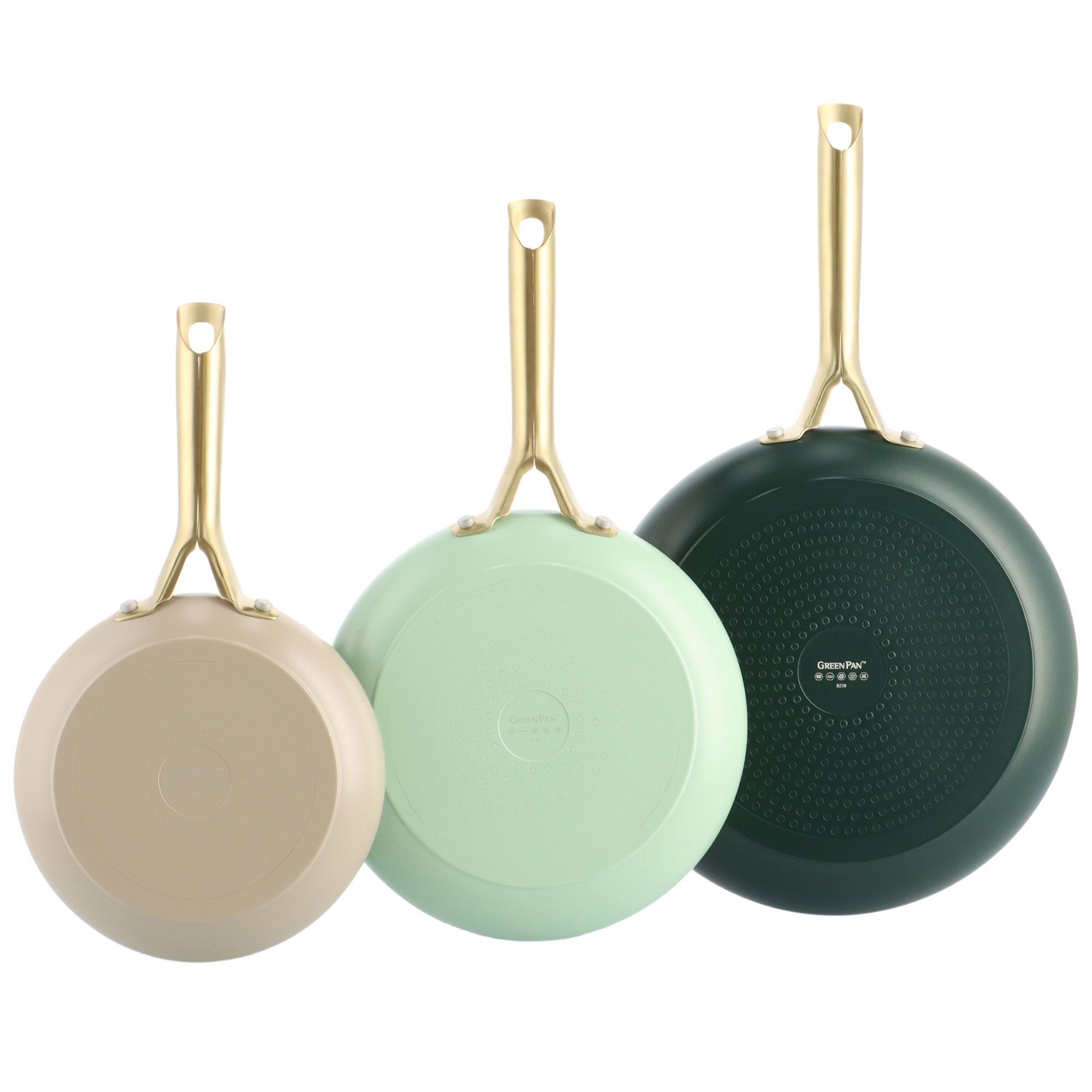 Greenpan Shades stegepandesæt 3 dele, taupe/pastel green/moroccan green