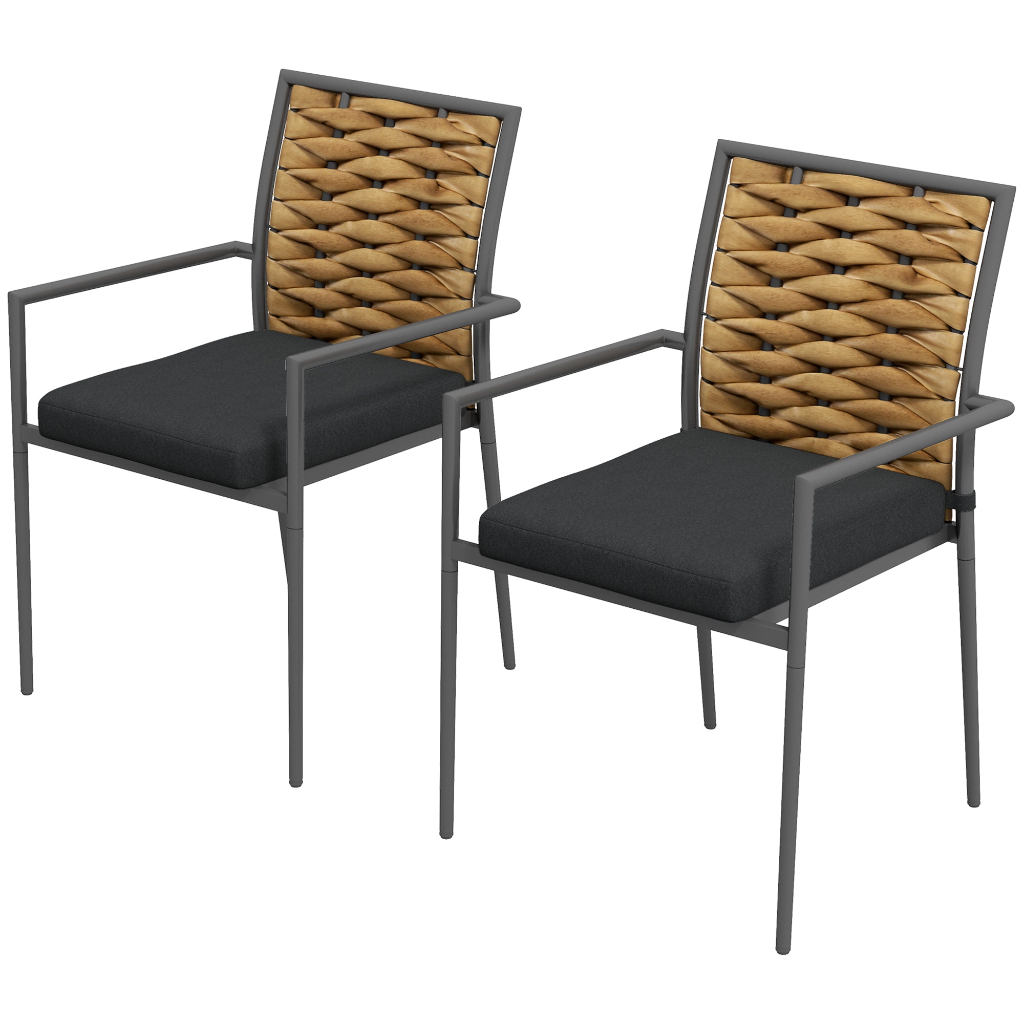 Havestole udendørsstole terrassestole, vejrbestandige, moderne design, 57 x 58 x 87 cm, brun+sort+grå