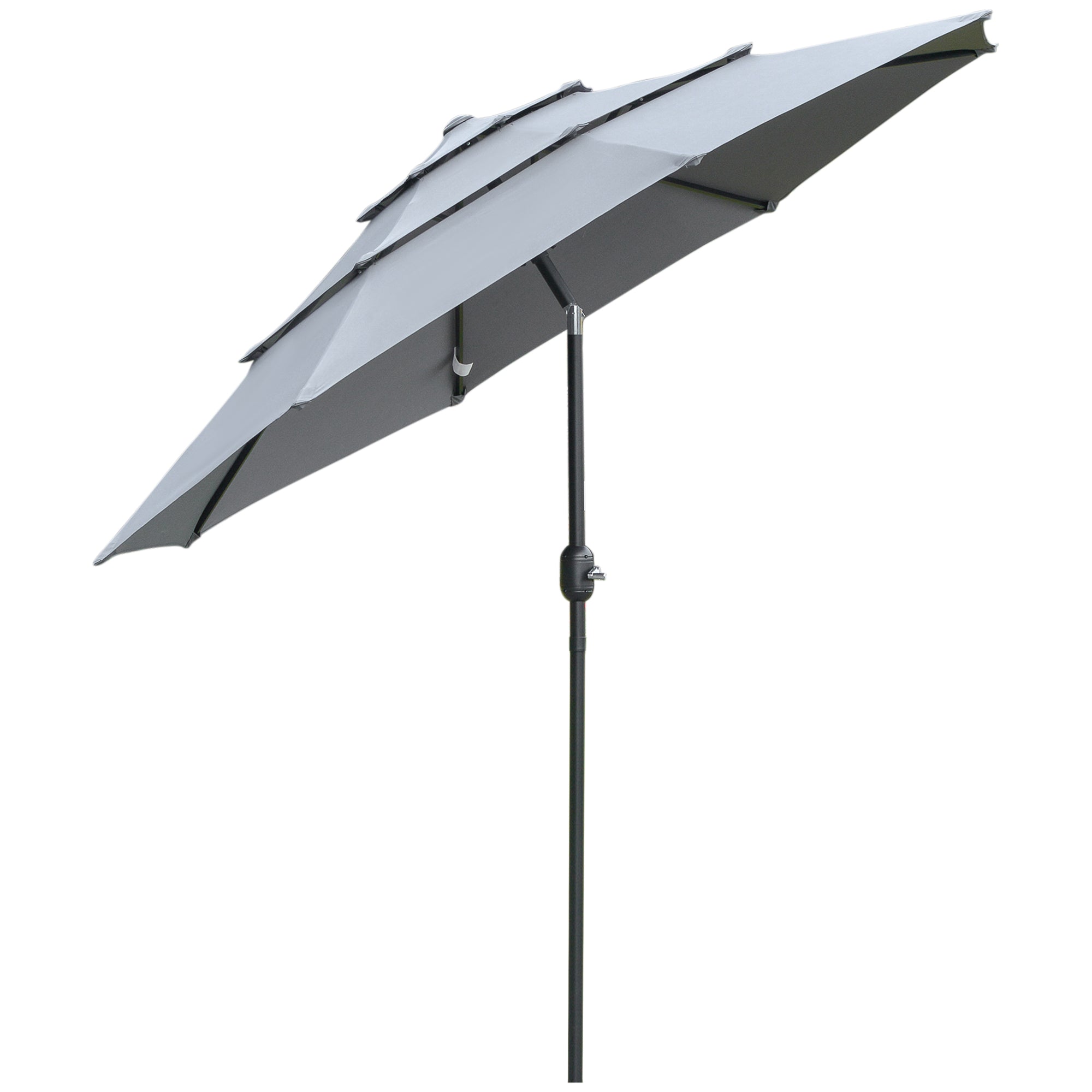 Parasol med 3-lags baldakin håndsving, 8 ribber haveparasol med solbeskyttelse, 260 cm, stål, polyester, mørkegrå