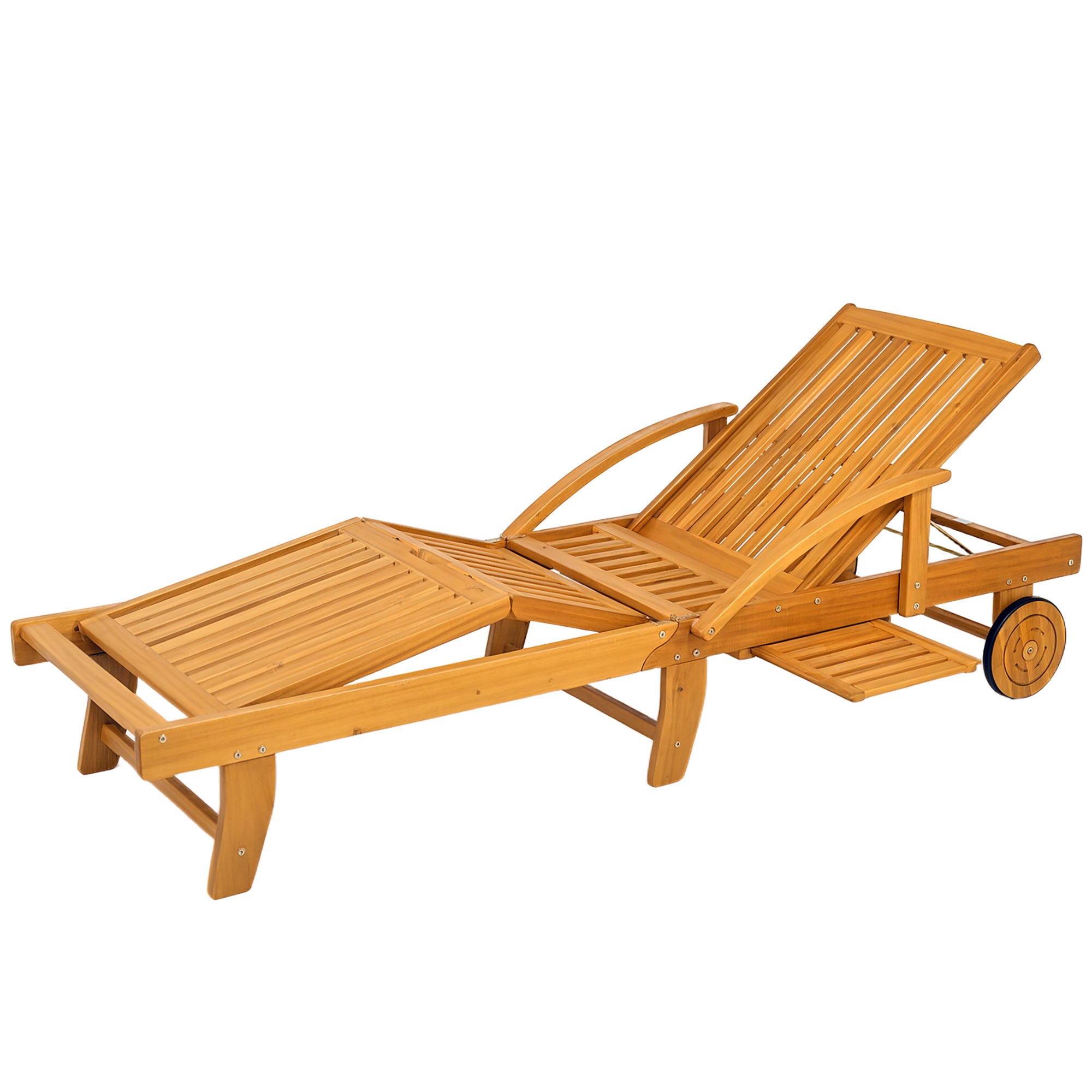Solseng i træ, foldbar haveliggestol med sidebord, rulle, 4-vejs justerbar ryglænd - identical and OOS
