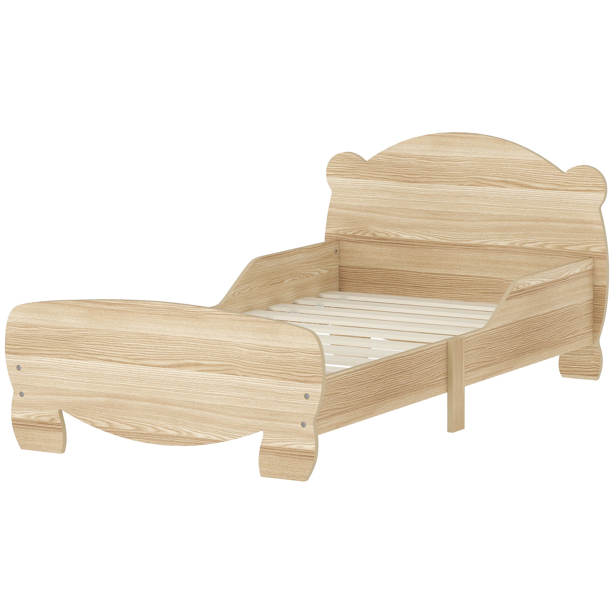 Børneseng, ungdomsseng, husseng med bjørnedesign, legeseng til 3-6 år gamle børn, 143,5 x 80 x 55 cm, naturtræ