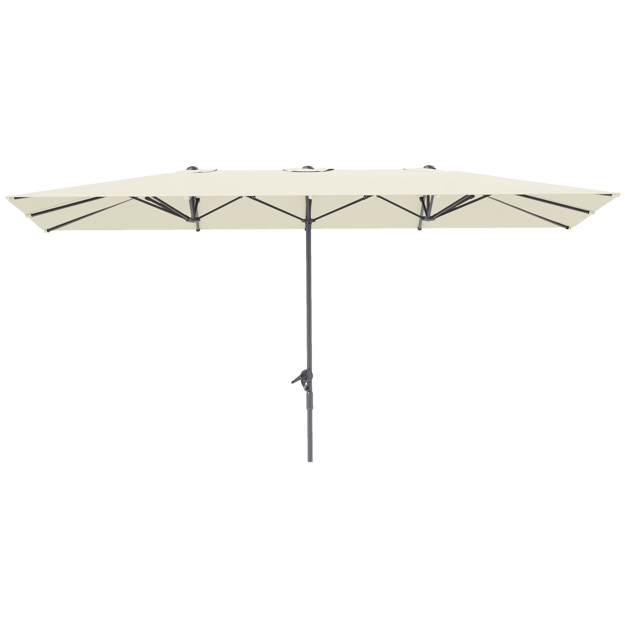 Dobbeltsidet paraply, 451 x 264 cm parasol med håndsving, 12 metalribber, aluminiumsstang, cremehvid