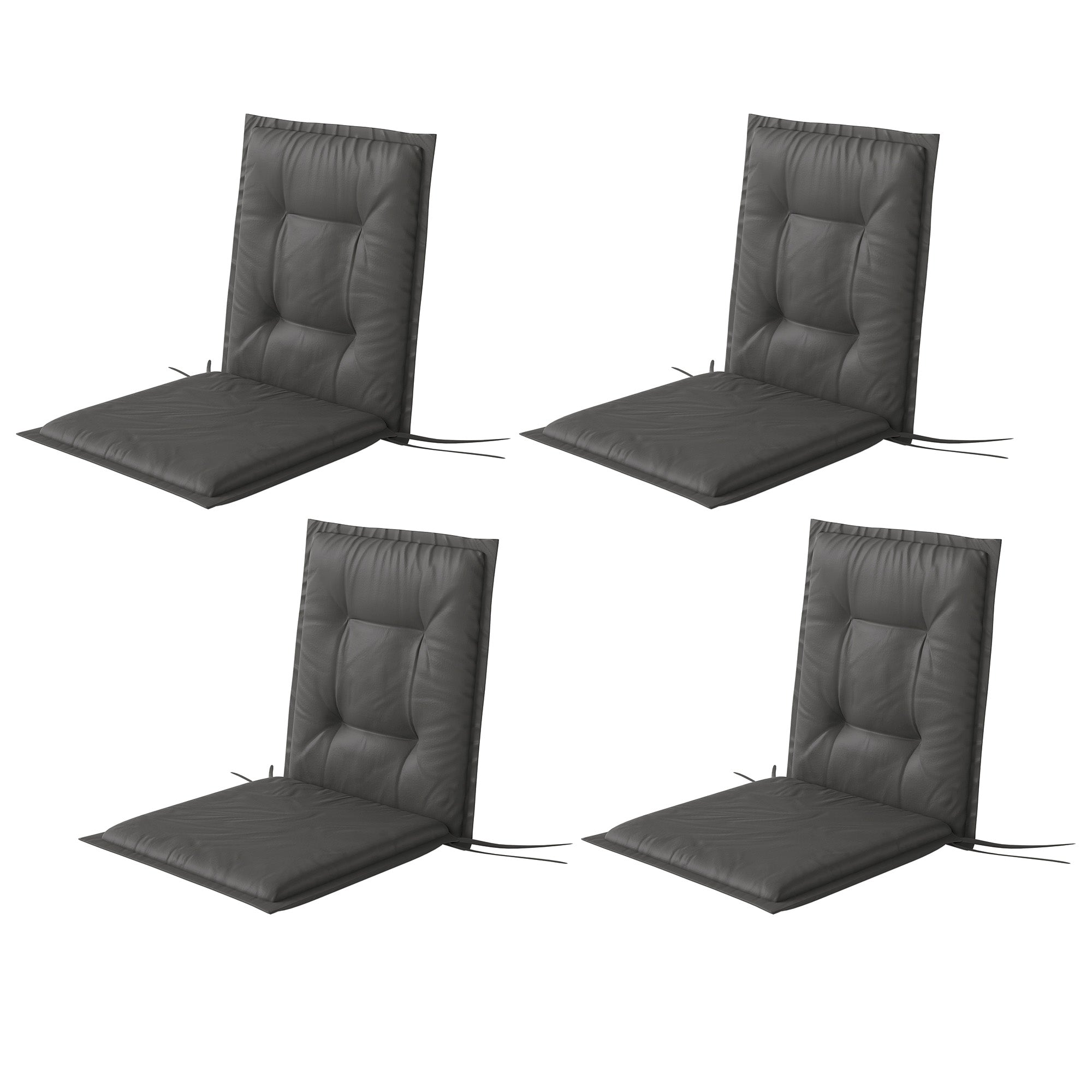 Sæt med 4 siddehynder 108 x 50 x 5 cm stolehynder med bånd, udendørs siddehynde mørkegrå