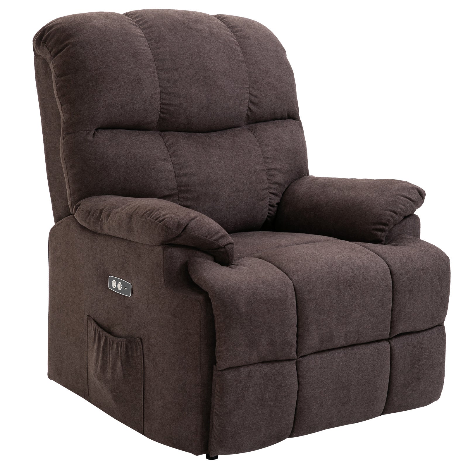 Lænestol, lænestol, justerbar, med usb-port, sidelomme, fodstøtte, skum, brun
