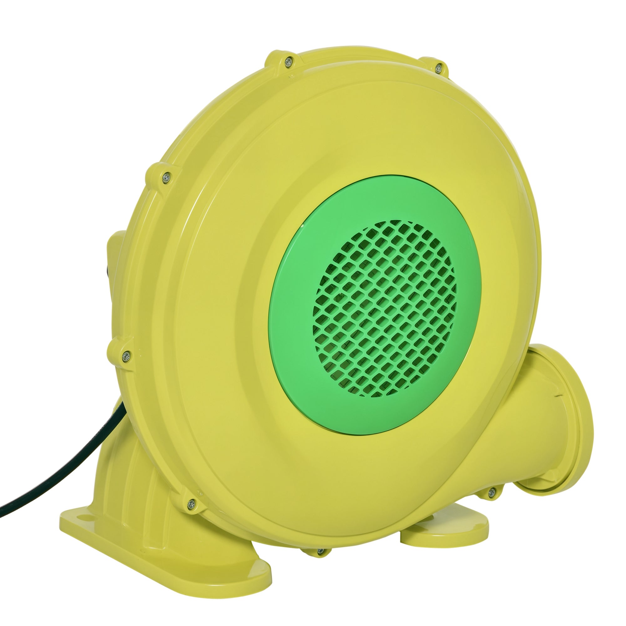 450w elektrisk luftpumpe, oppusteligt slot, kontinuerlig blæser, let, bærbar, til oppusteligt legetøj, abs, gul+grøn, 35 x 26 x 33,5 cm
