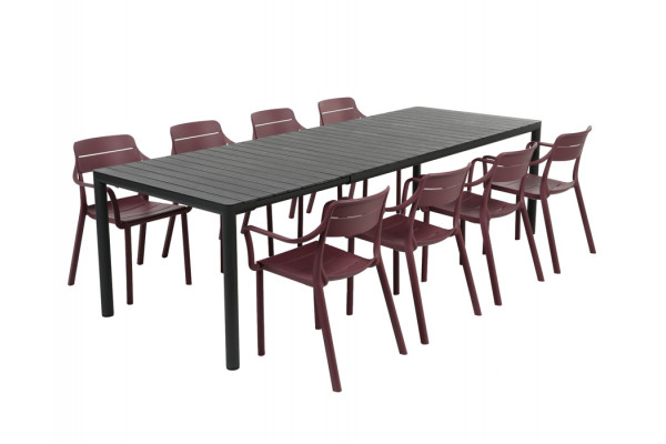 Nardi Tevere/Cassia Havemøbelsæt 210-275cm - Antracit/Borgogna