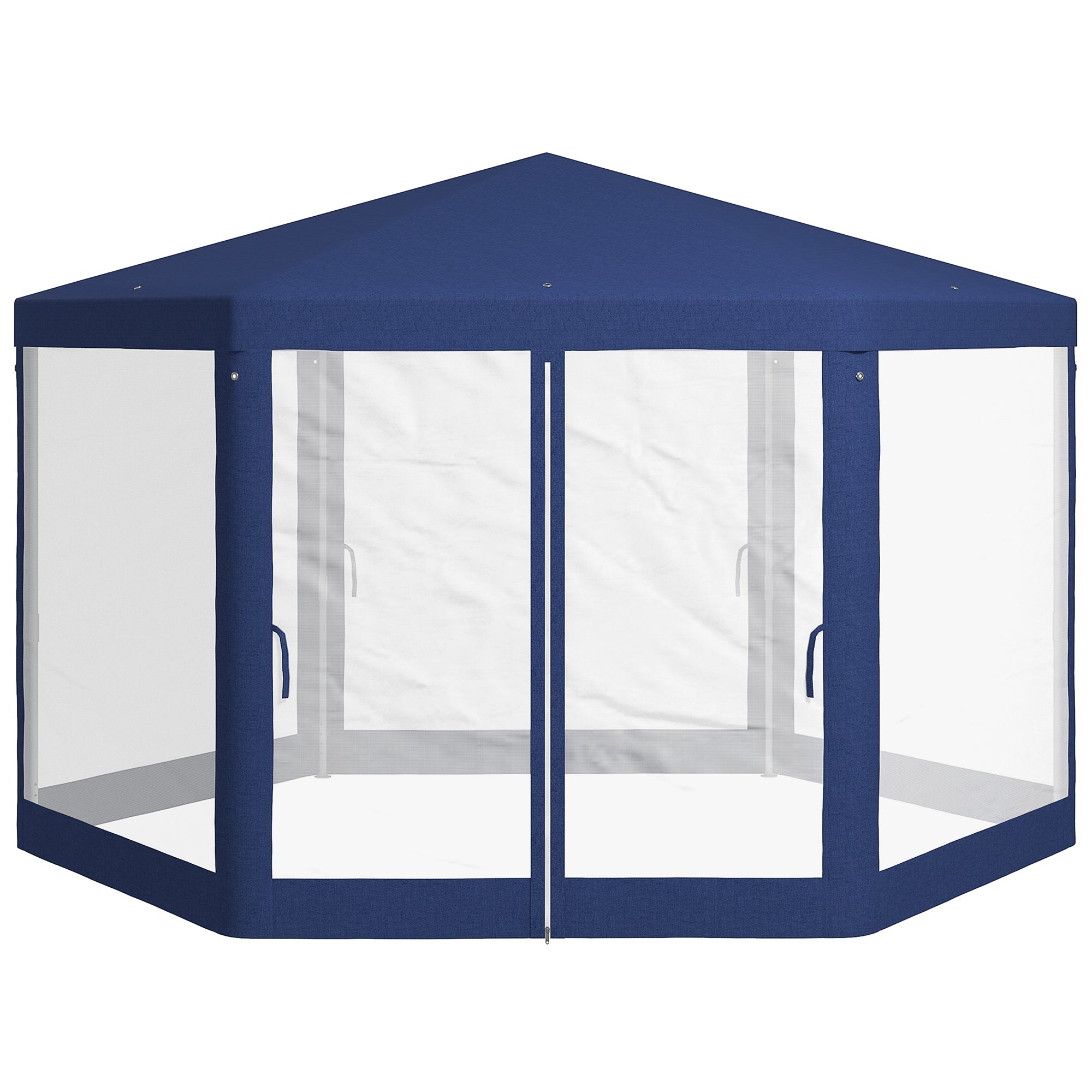Havepavillon, sekskantet, netgardiner, metalramme, 3,94x3,412x2,5m, blå