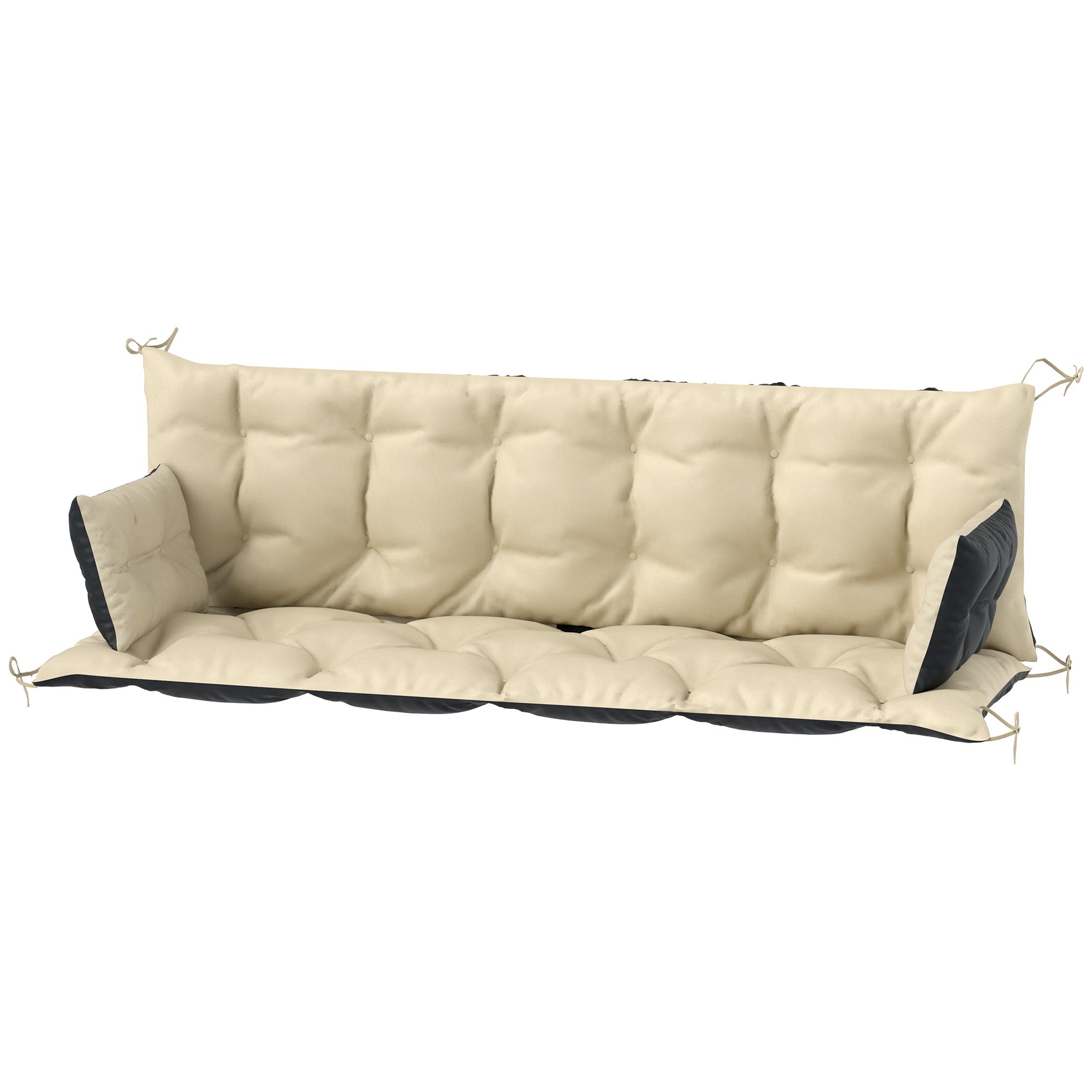 Udendørs hyndesæt til bænk eller verandagynge, tofarvet, polyester, skum, 180 x 110 x 8 cm, beige+sort