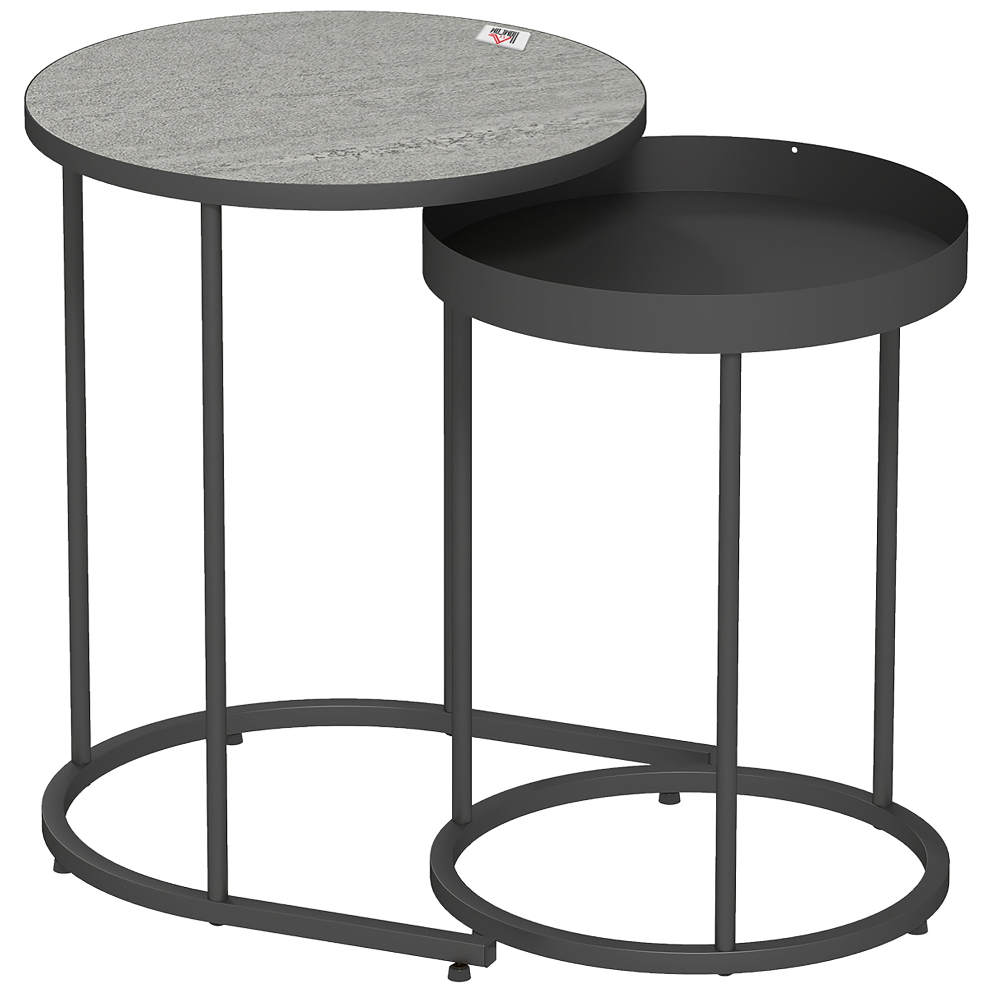 Sæt med 2 stueborde, stabelbare, bakkedesign, metal, grå