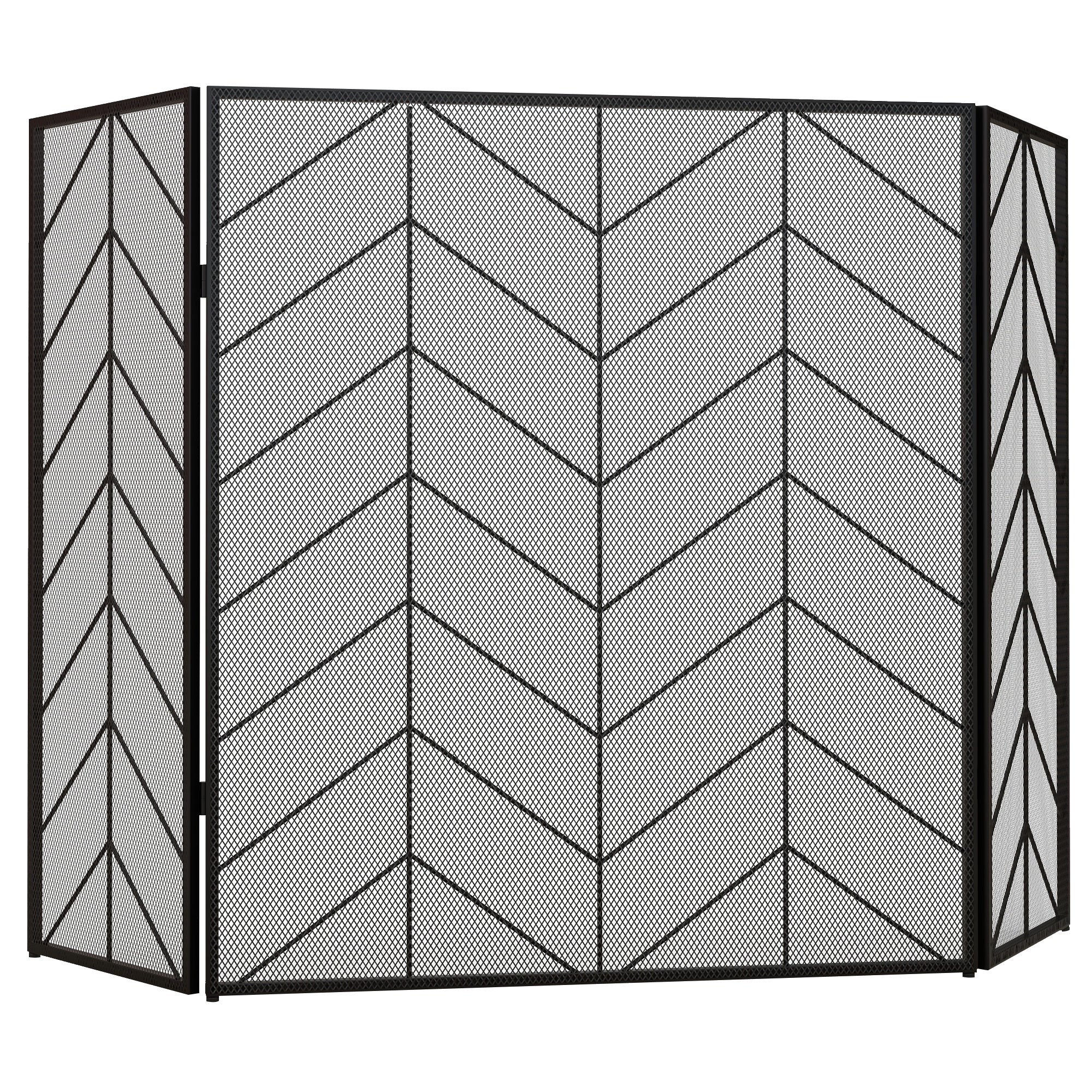 Gnistbeskyttelse til pejse, elegant gnistfanger, foldbar, belagt, sort, 135 x 85 cm